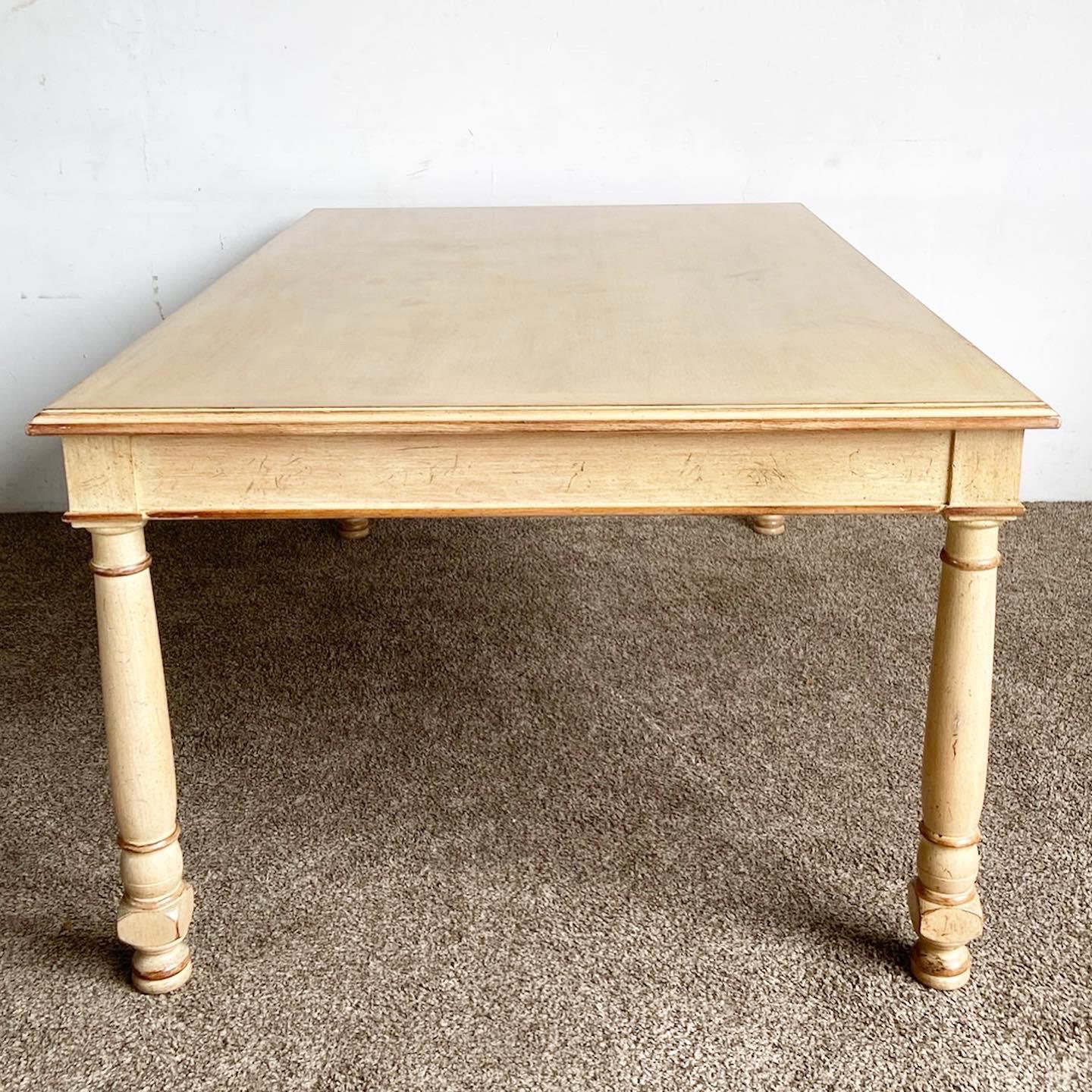 Late 20th Century Rustic Regency Chic White Wash Wooden Dining Table For Sale
