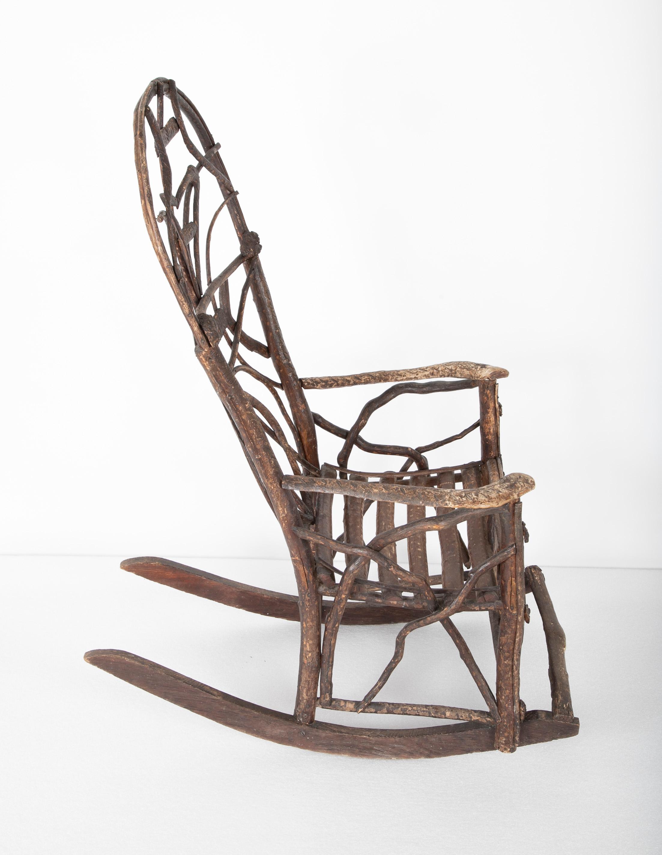 Wood Rustic Rocking Chair Attributed to Rev. Ben Davis of Blowing Rock, NC