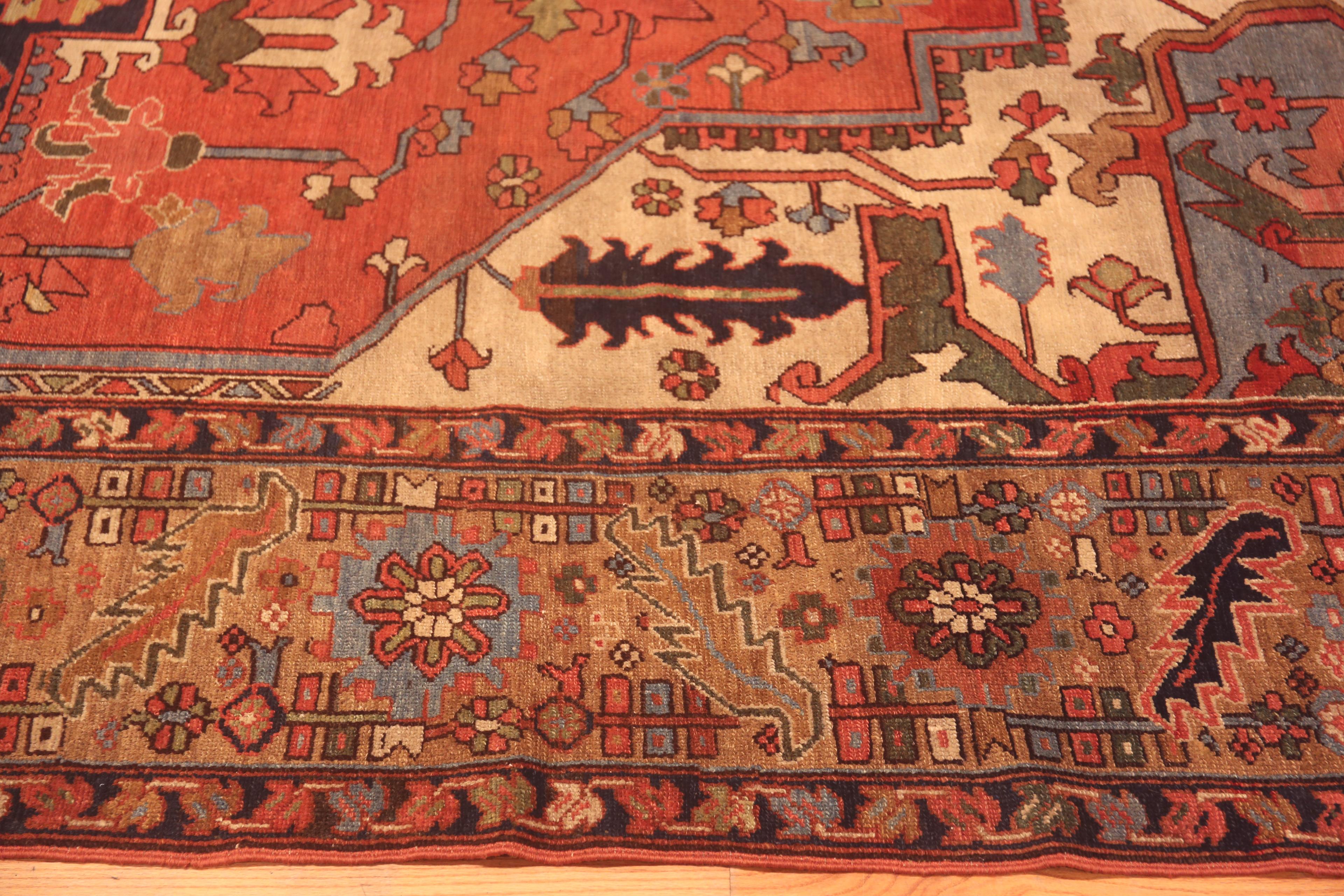 Rustic Room Size Elegant Antique Persian Heriz Area Rug, Country of origin: Persian Rugs, Circa date: 1900