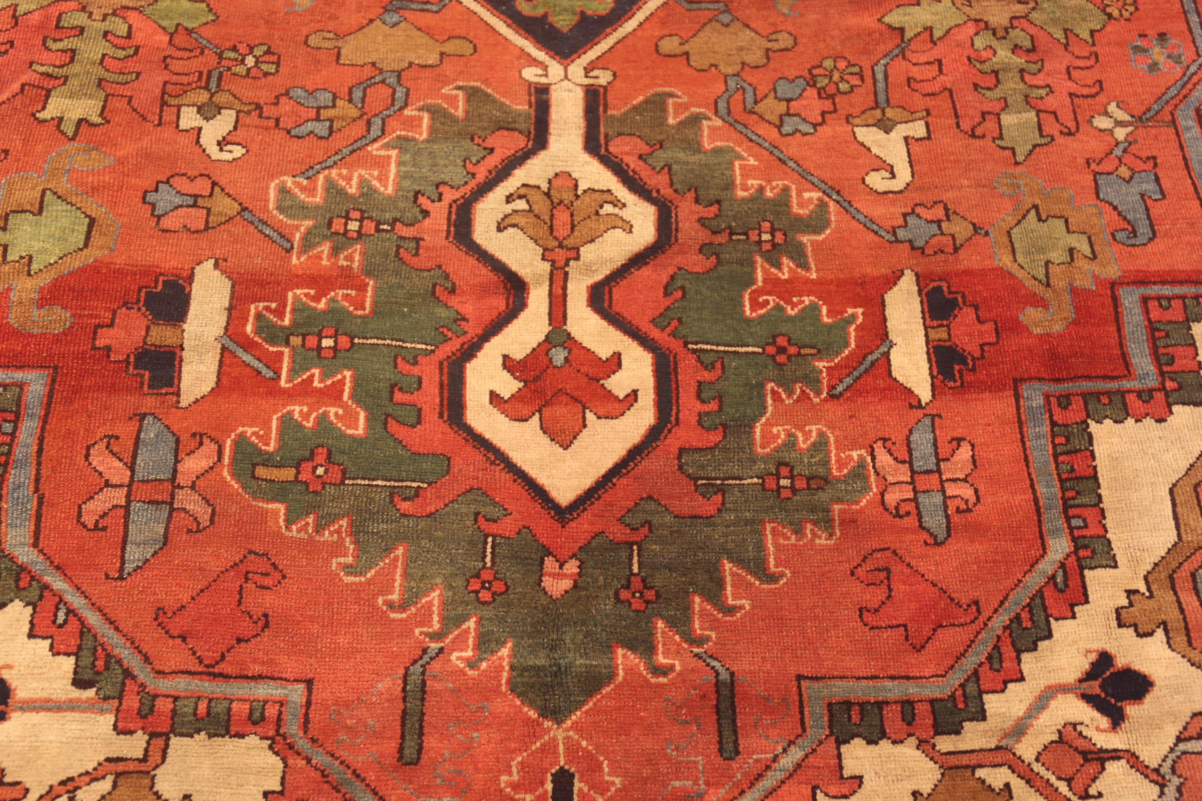 Heriz Serapi Rustic Room Size Elegant Antique Persian Heriz Area Rug 10'5