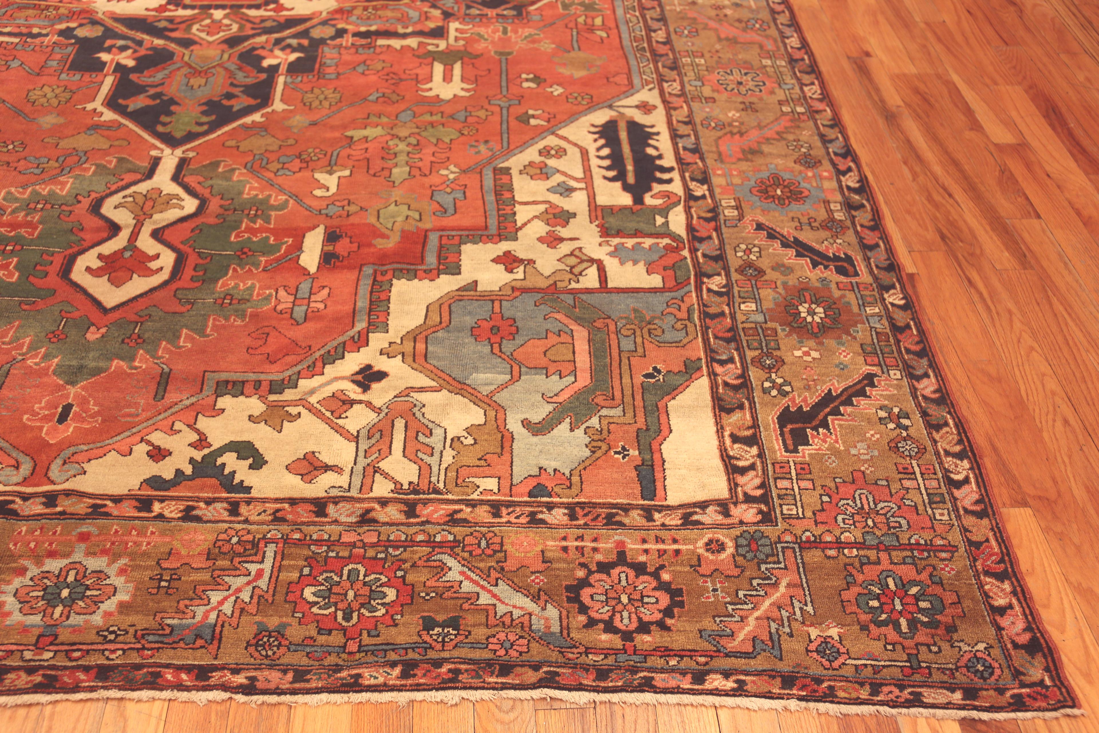 Hand-Knotted Rustic Room Size Elegant Antique Persian Heriz Area Rug 10'5