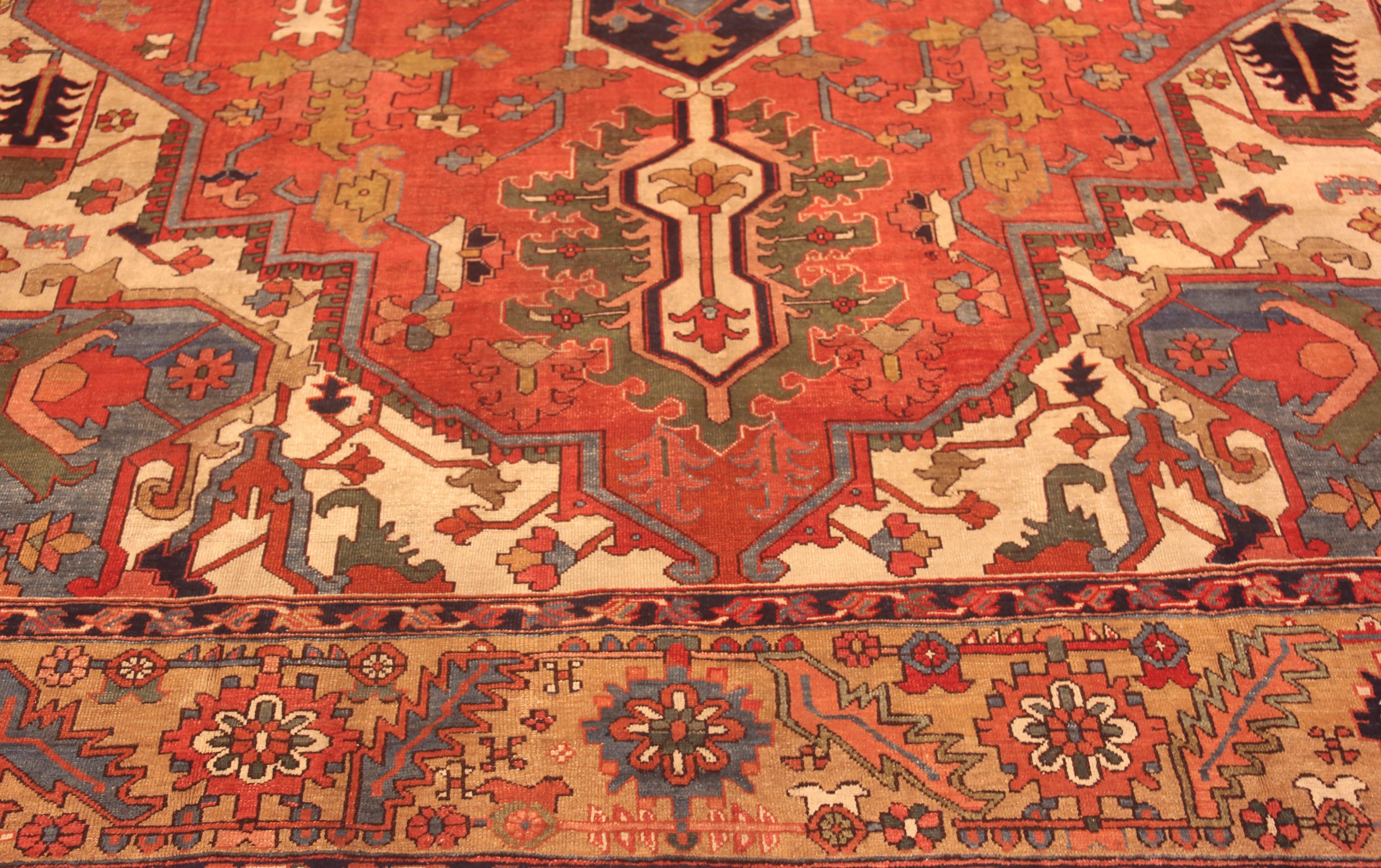 Wool Rustic Room Size Elegant Antique Persian Heriz Area Rug 10'5