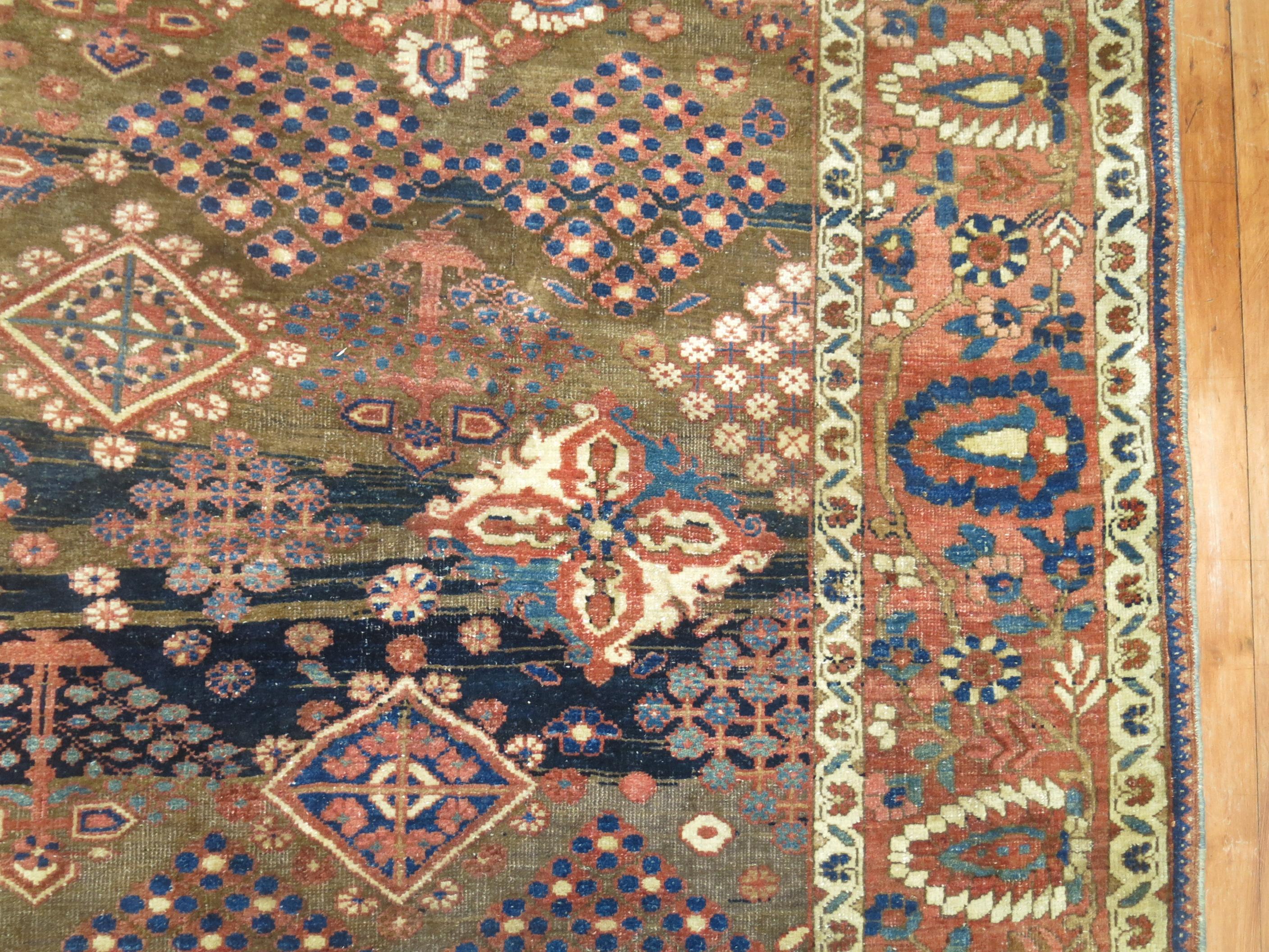 Hand-Woven Rustic Room Size Persian Bakhtiari Rug For Sale