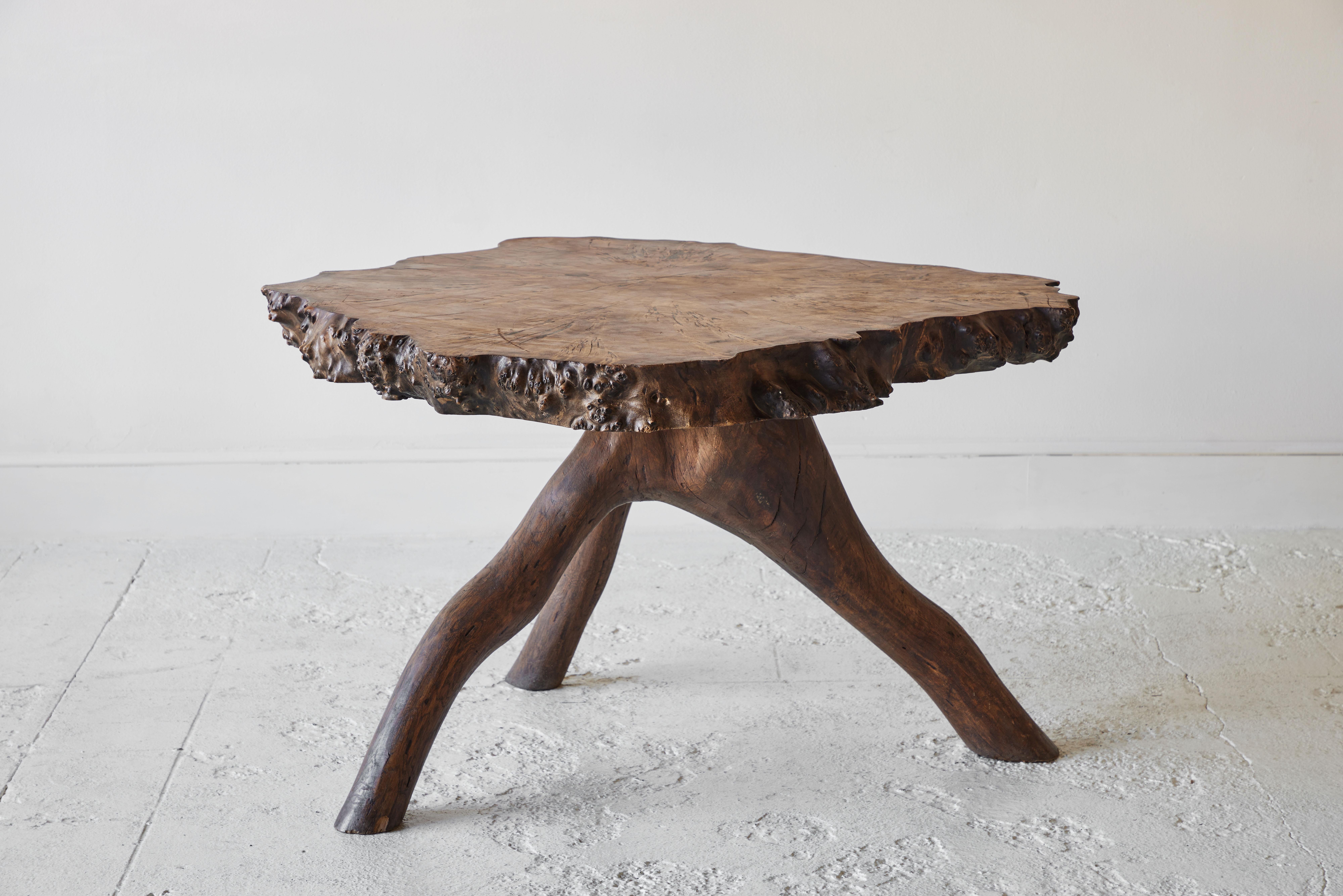 Mid-20th Century Rustic Root Table with Four Stools