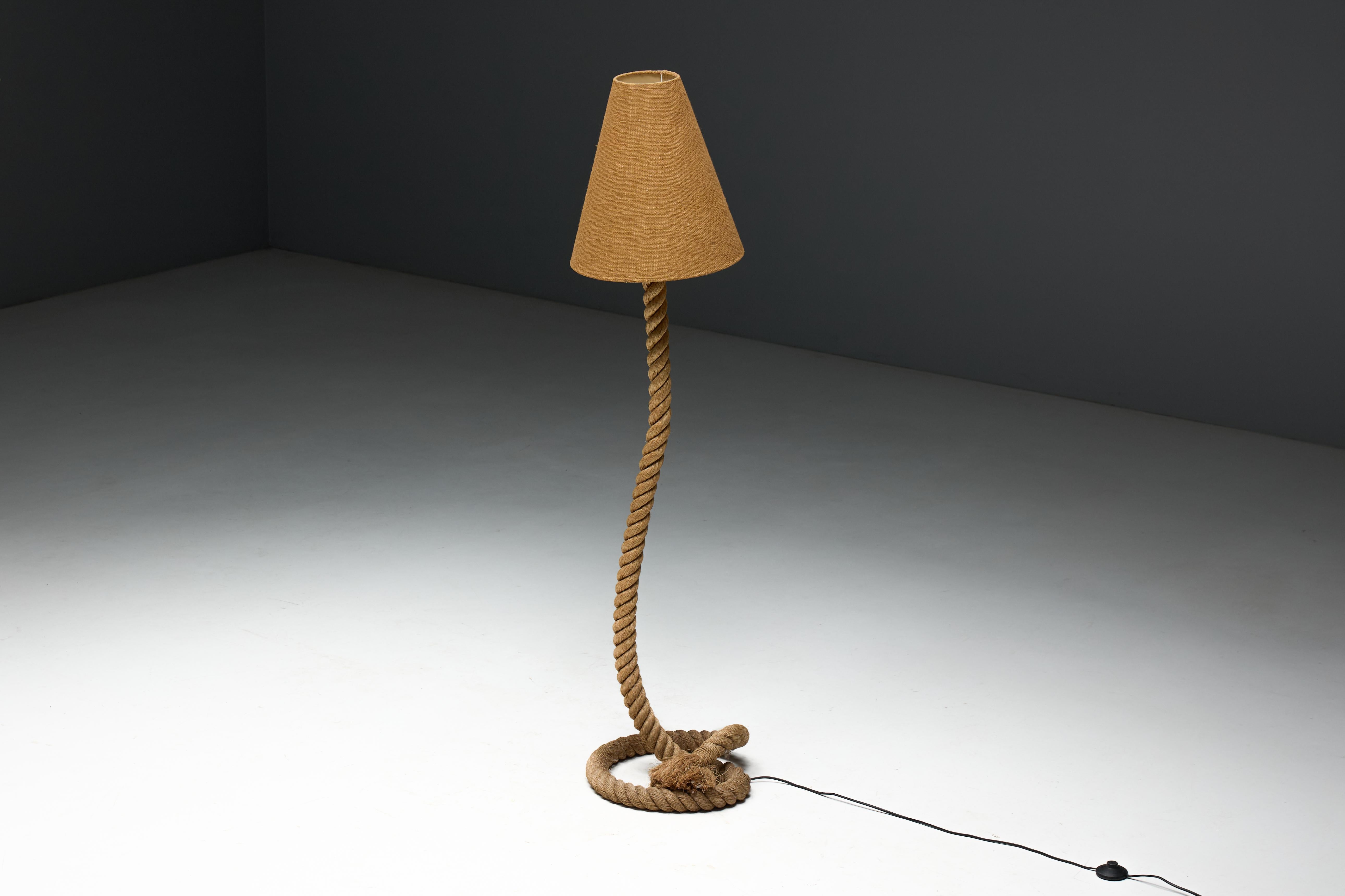 Lampada da terra rustica in corda con paralume in iuta, Francia, anni '70 in vendita 5