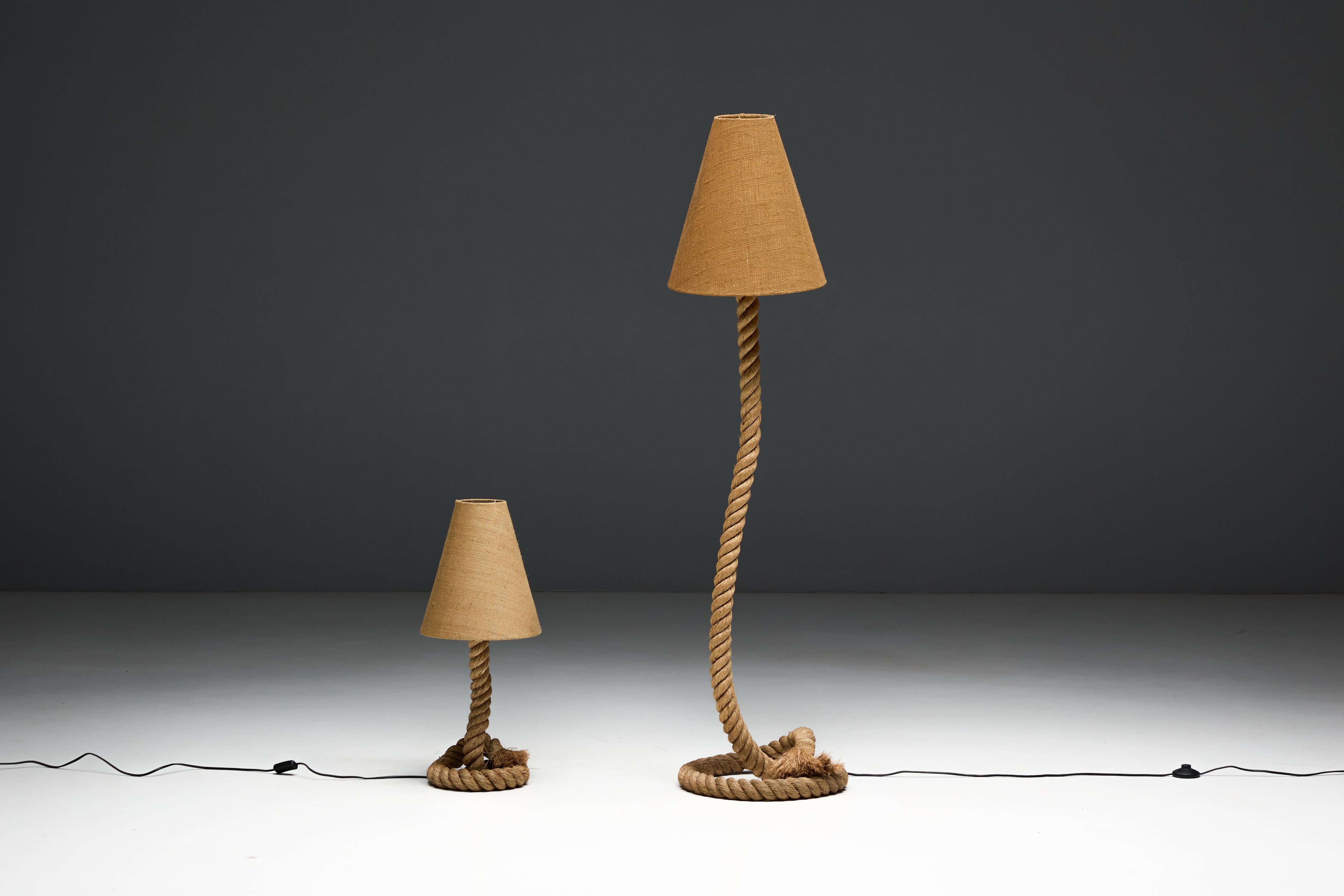 Lampada da terra rustica in corda con paralume in iuta, Francia, anni '70 in vendita 10