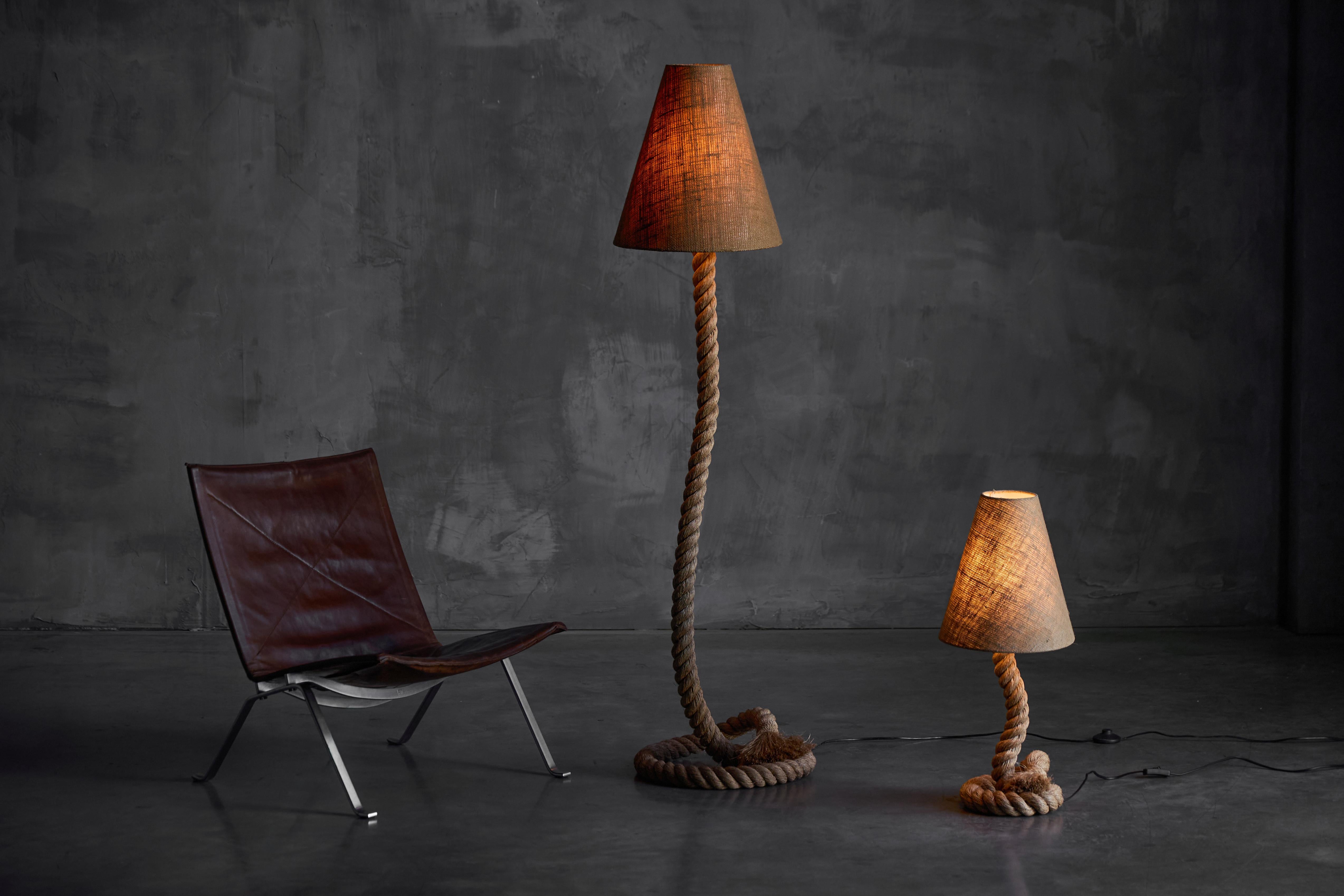French Rustic Rope Table Lamp with Jute Shade, France, 1970s For Sale