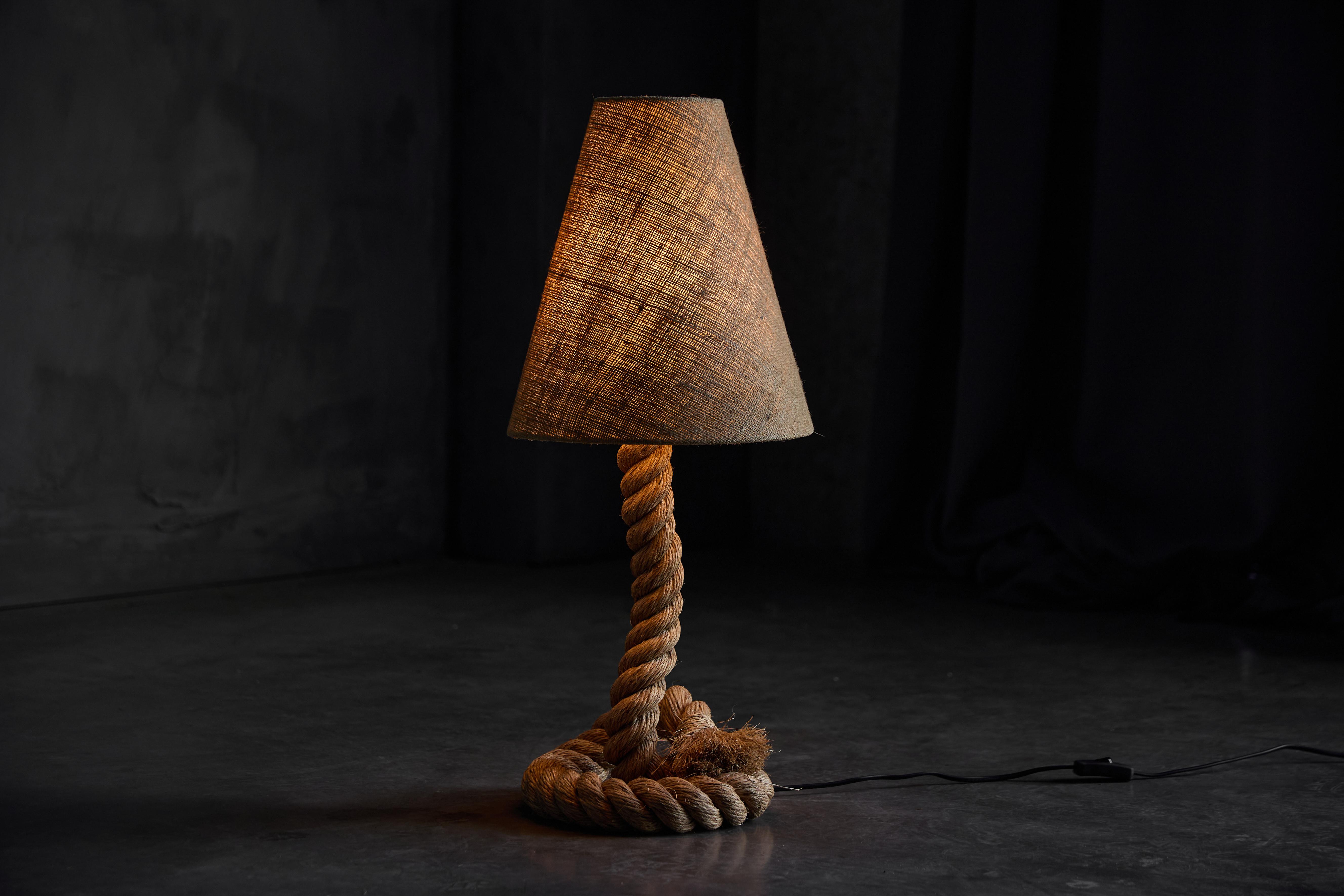 Late 20th Century Rustic Rope Table Lamp with Jute Shade, France, 1970s For Sale