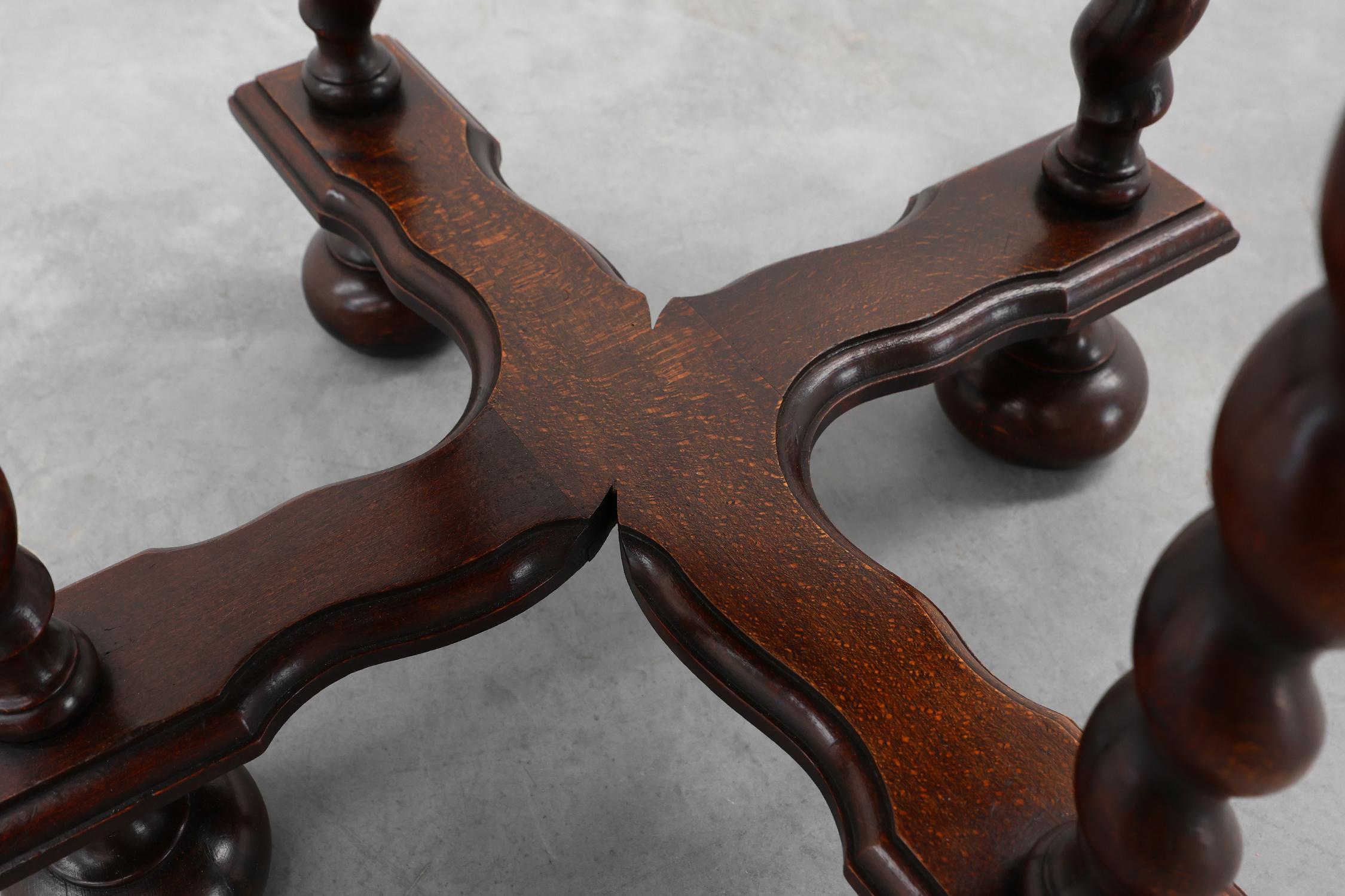 Rustic round barley twist oak side table, France 1950s For Sale 2