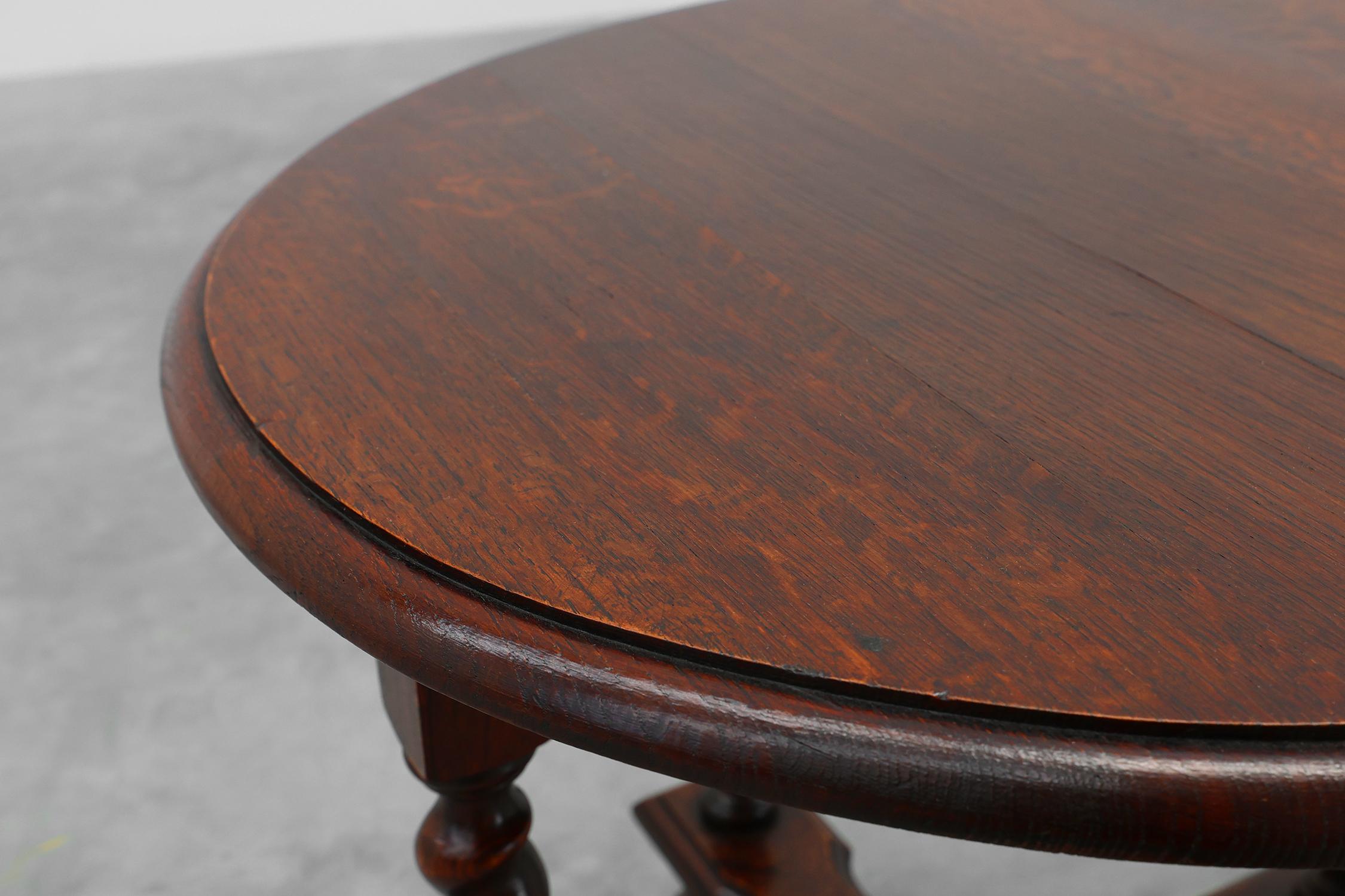 Art Deco Rustic round barley twist oak side table, France 1950s For Sale