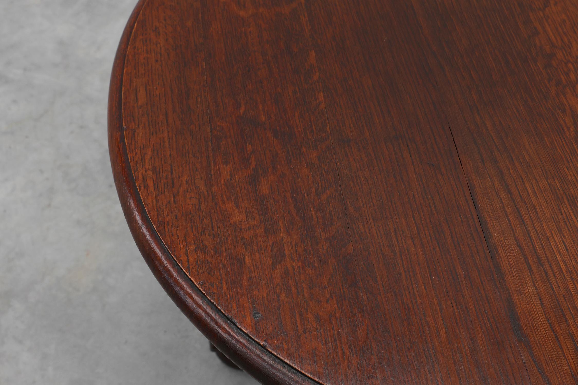 Carved Rustic round barley twist oak side table, France 1950s For Sale