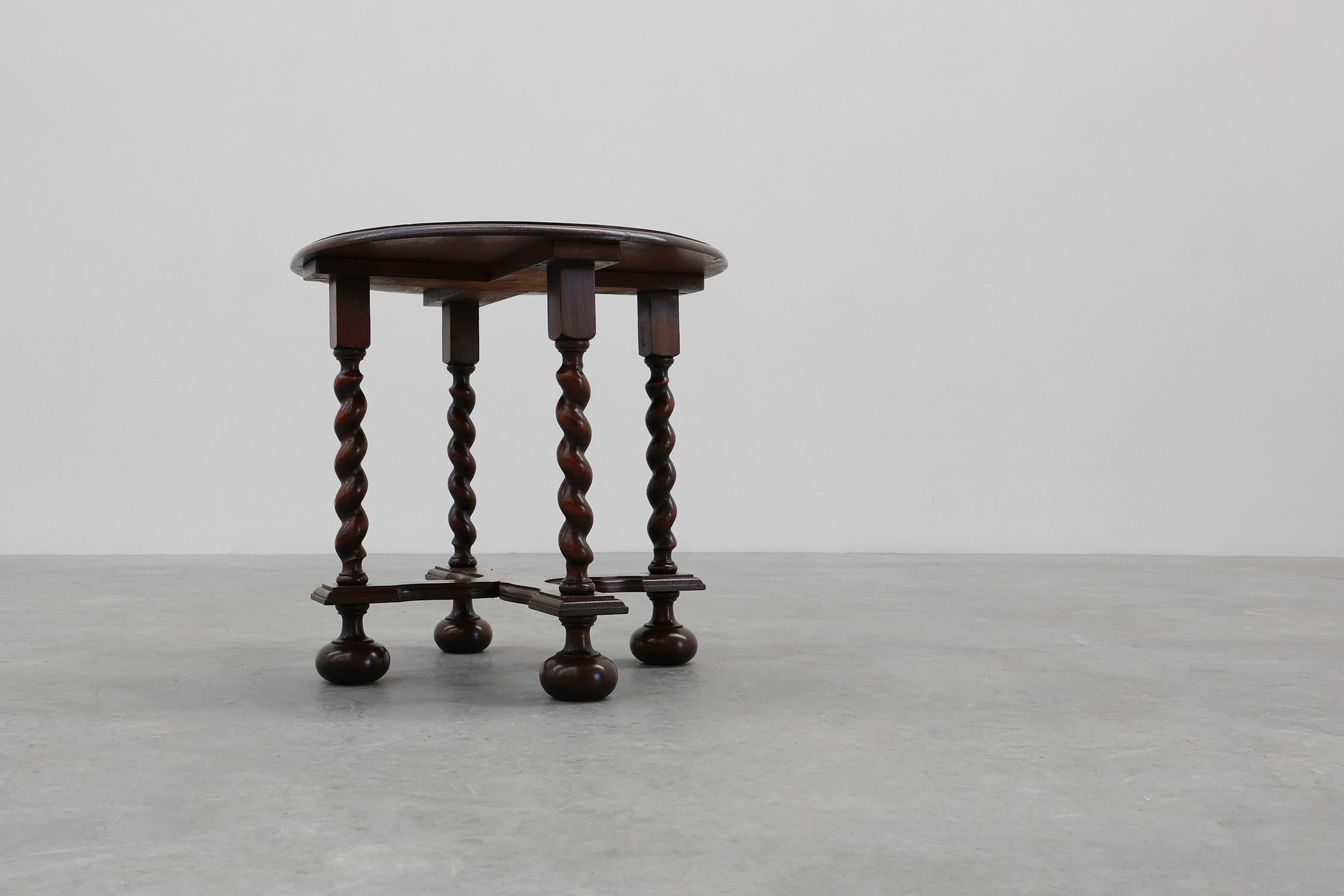 Mid-20th Century Rustic round barley twist oak side table, France 1950s For Sale