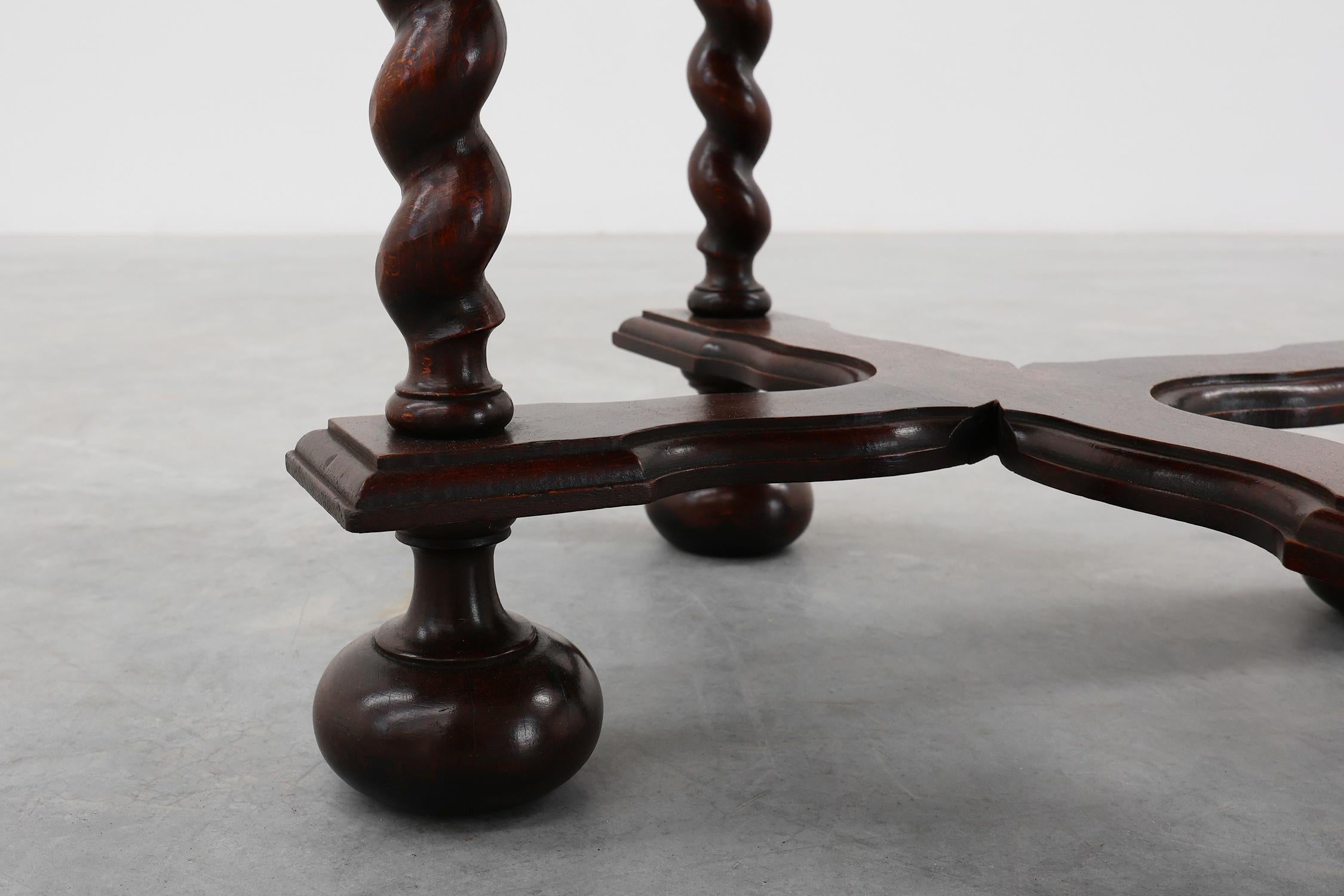 Rustic round barley twist oak side table, France 1950s For Sale 1