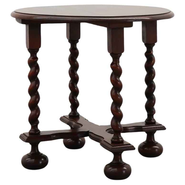 Rustic round barley twist oak side table, France 1950s For Sale