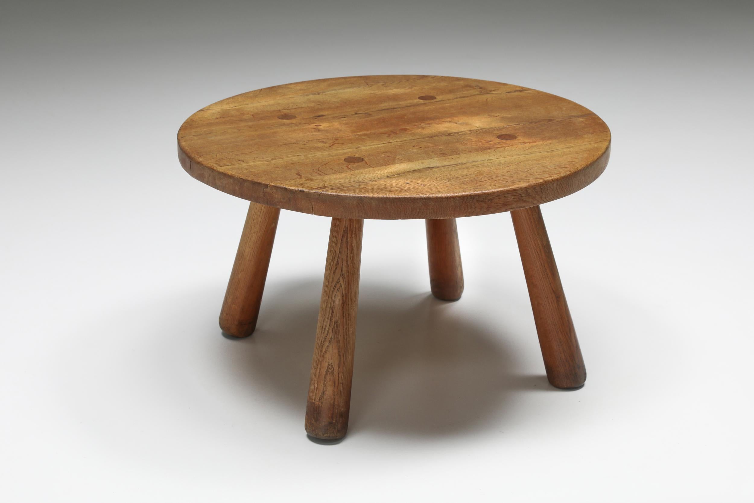 Mid-20th Century Rustic Round Coffee Table, Mid-Century Modern, Minimalist, 1950's
