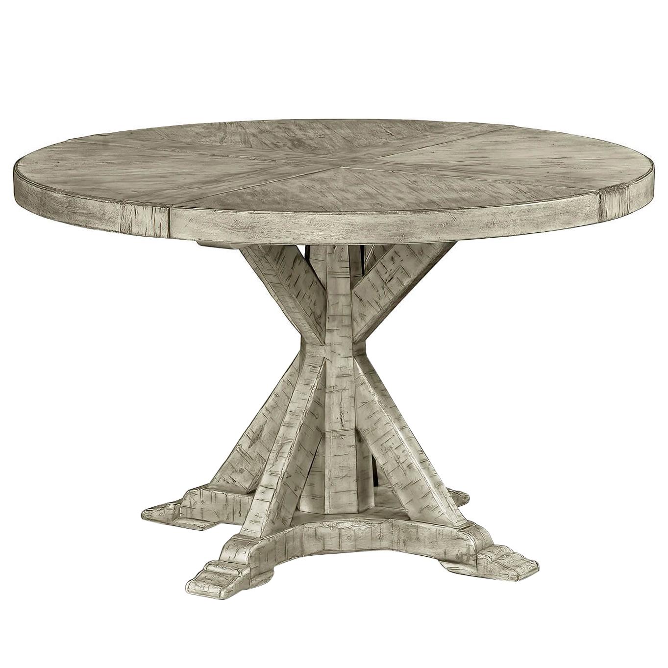 Rustic Round Dining Table, Greyed For Sale