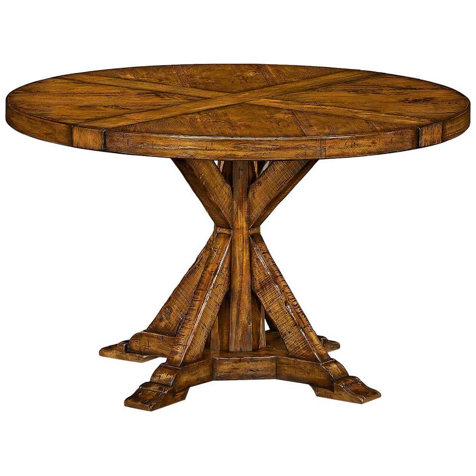 Round Rustic Dining Set Rustic Round Dining Table, Walnut For Sale at 1stDibs | 9 piece rustic ...