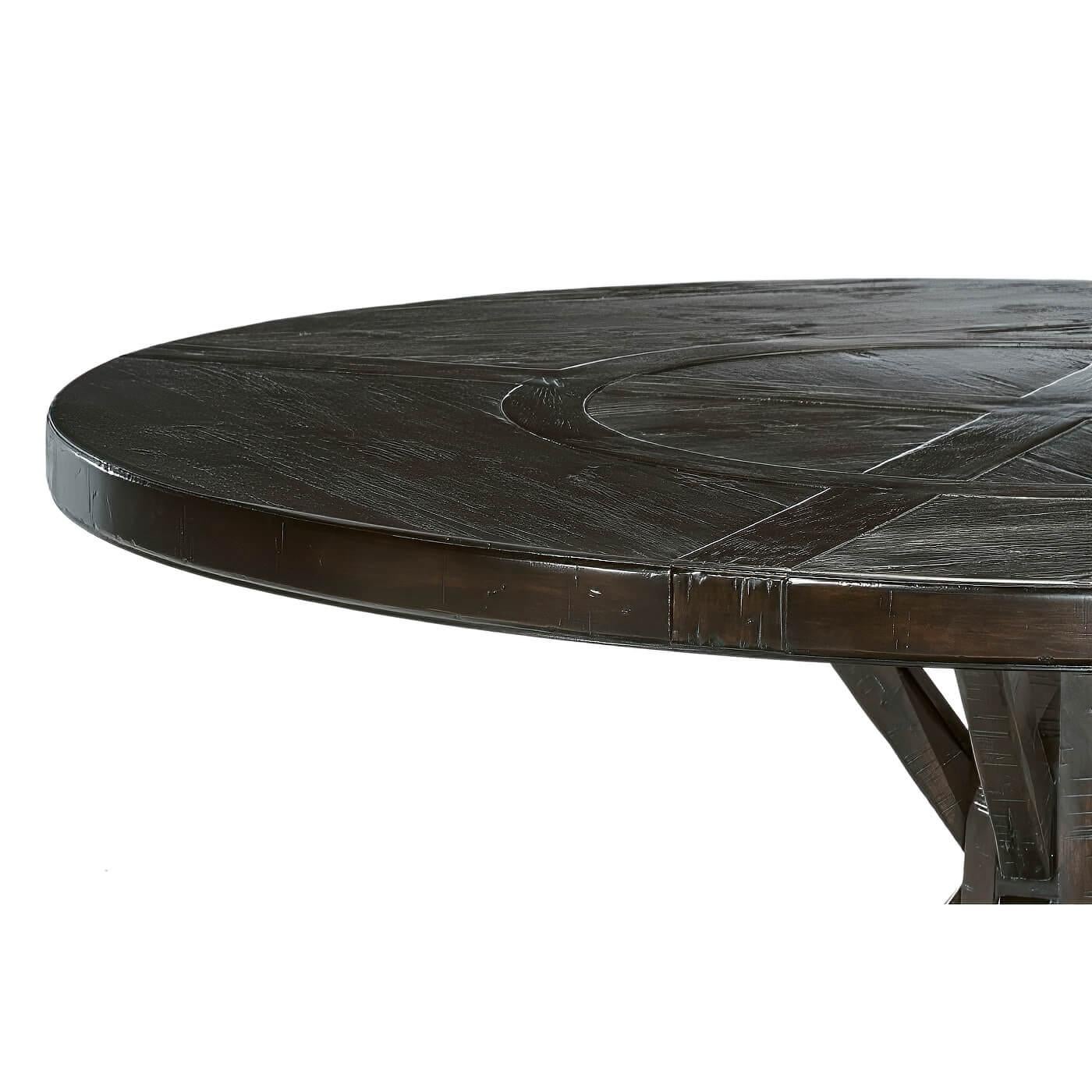 Country Rustic Round Dining Table, Dark Ale