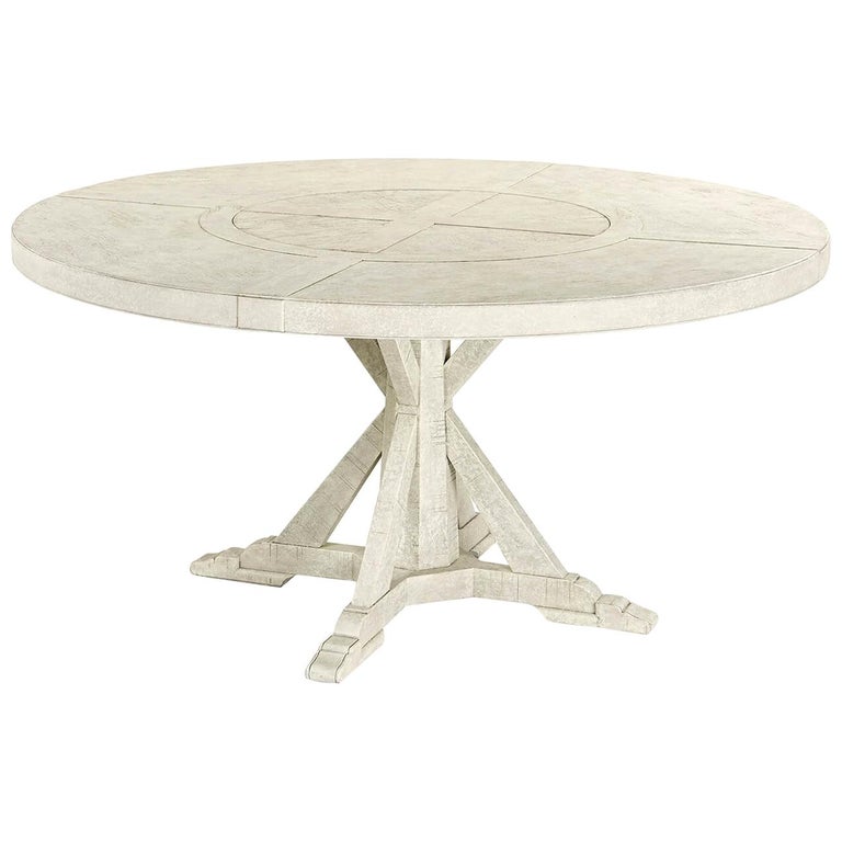 Rustic Round Dining Table, Whitewash For Sale at 1stDibs