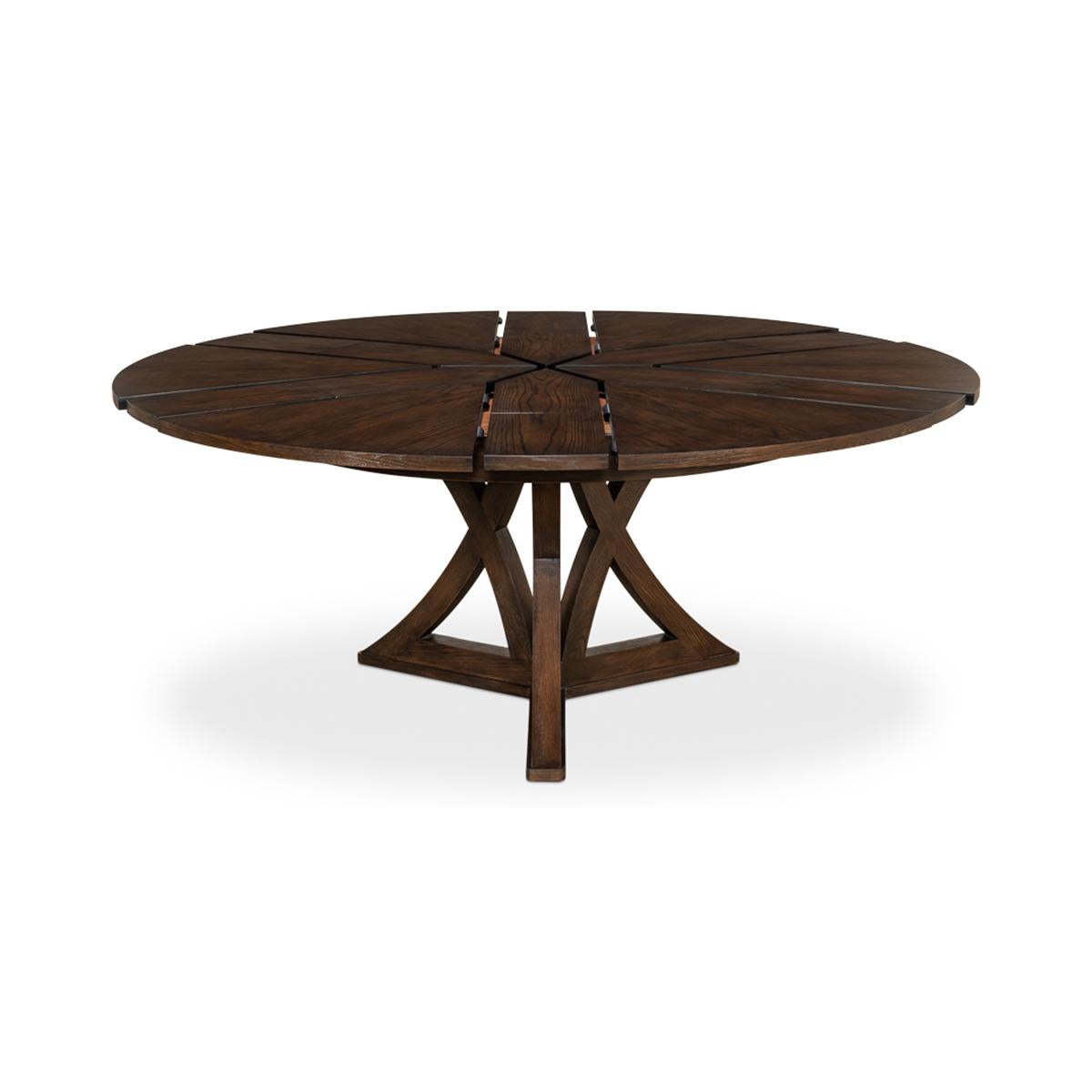 Asian Rustic Round Dining Table, Burnt Brown