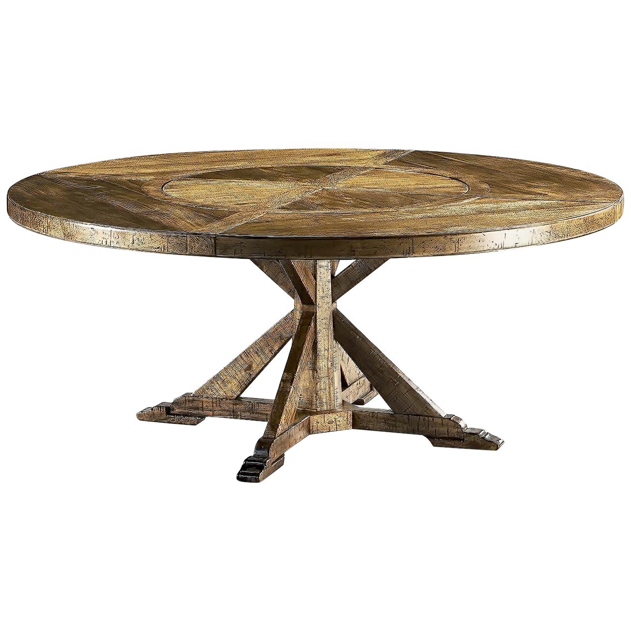Rustic Round Dining Table, Medium Brown For Sale