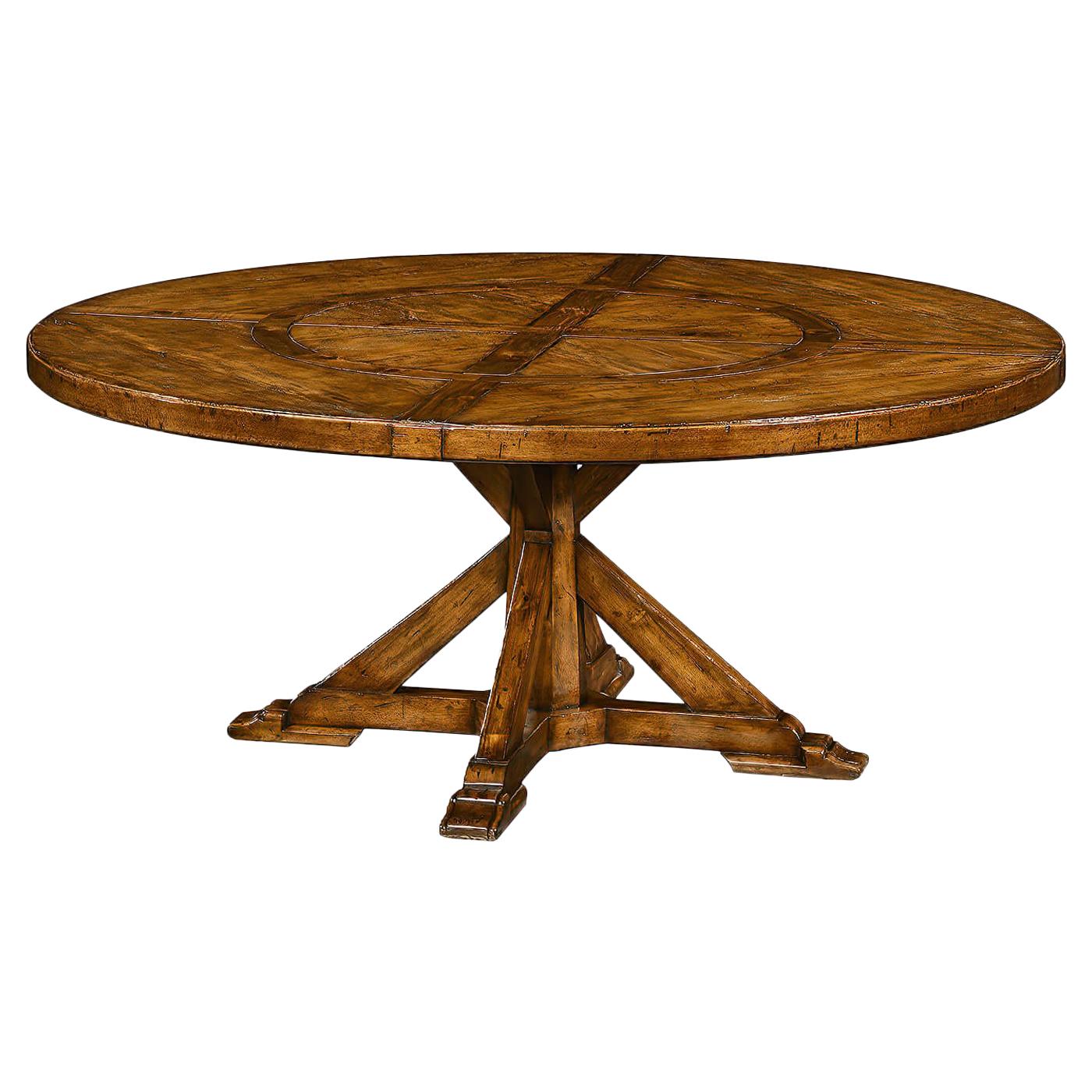 Rustic Round Dining Table, Walnut For Sale