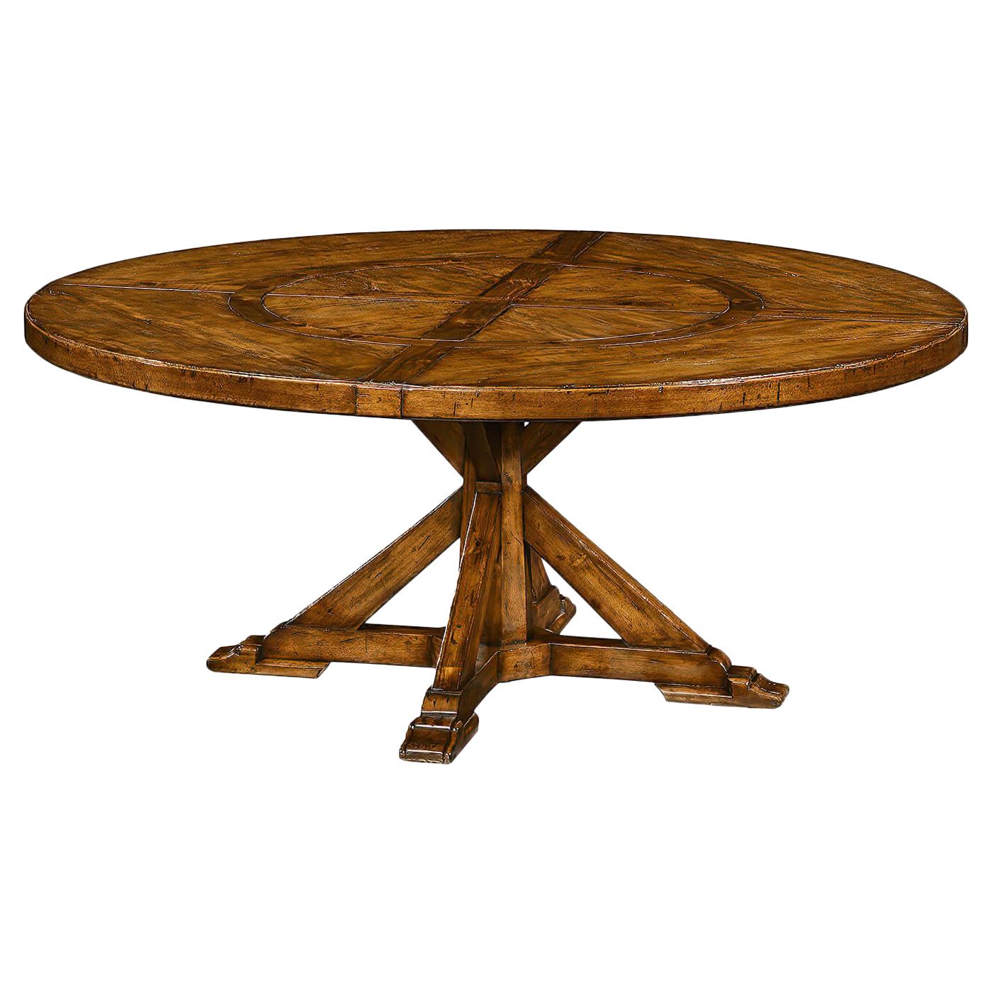 Table de salle à manger ronde rustique, noyer en vente