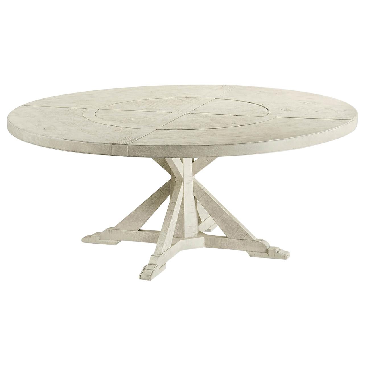 Rustic Round Dining Table, Whitewash