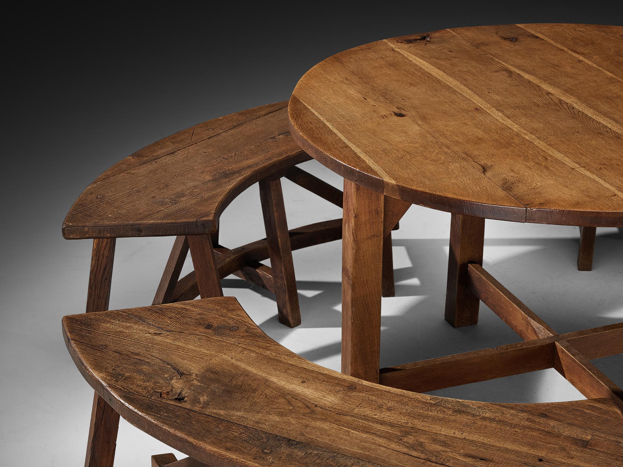 Mesa de Comedor Redonda Rústica con Bancos en Roble Macizo en venta 4
