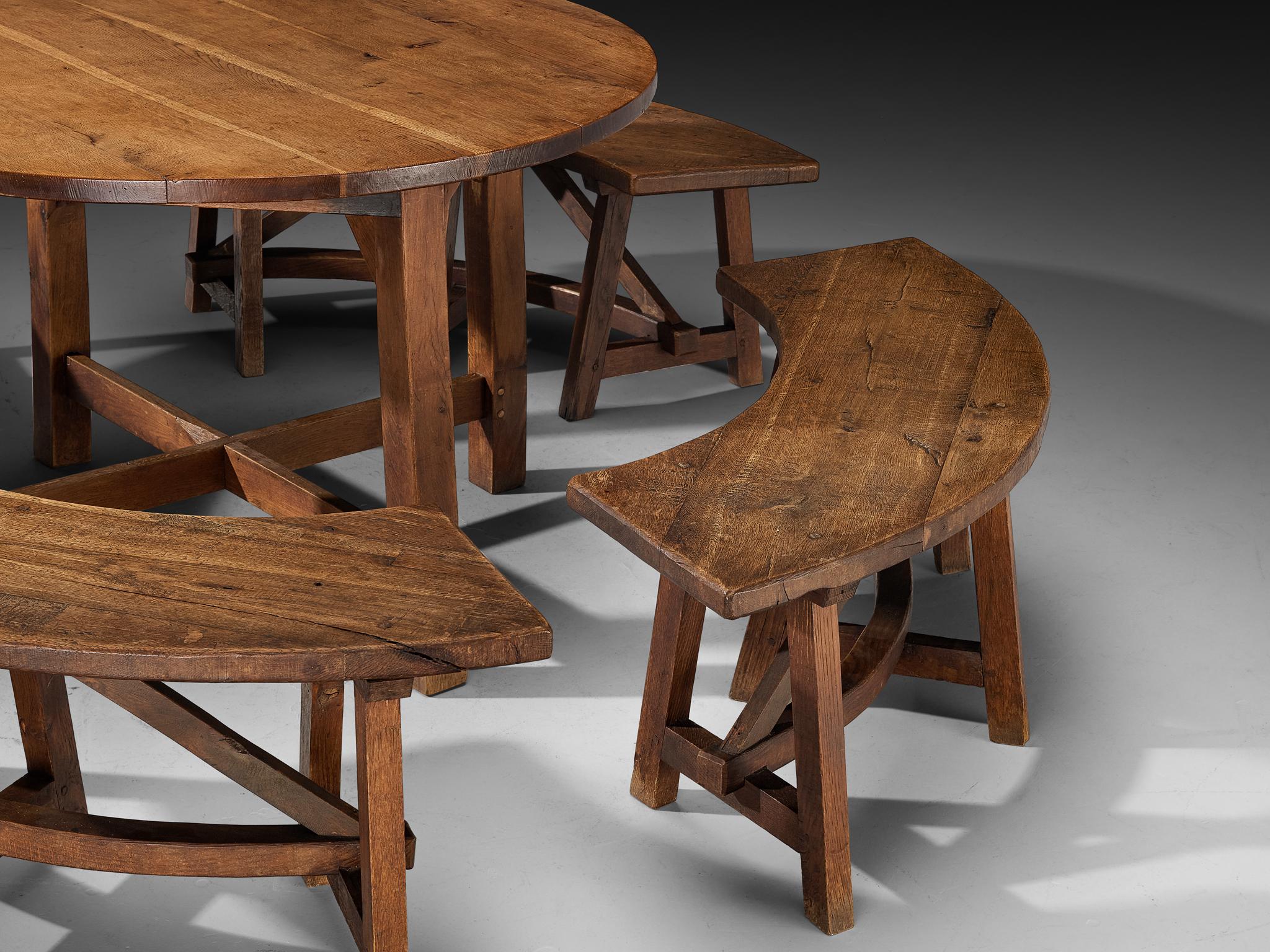 Mesa de Comedor Redonda Rústica con Bancos en Roble Macizo en venta 3