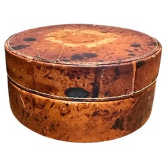 Rustic Round Lidded Box With a Mottled Brown and Black Finish