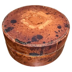 Rustic Round Lidded Box With a Mottled Brown and Black Finish