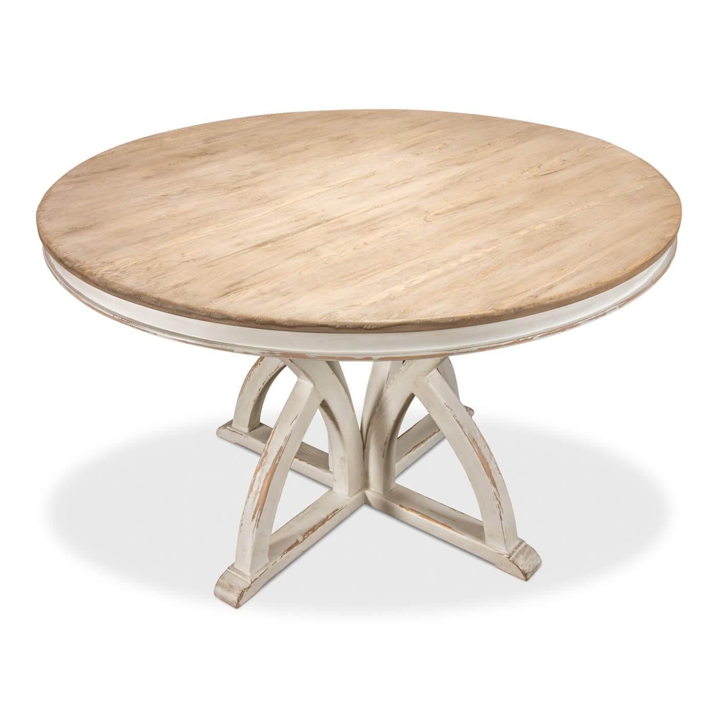 Asian Rustic Round Pine Top Dining Table For Sale