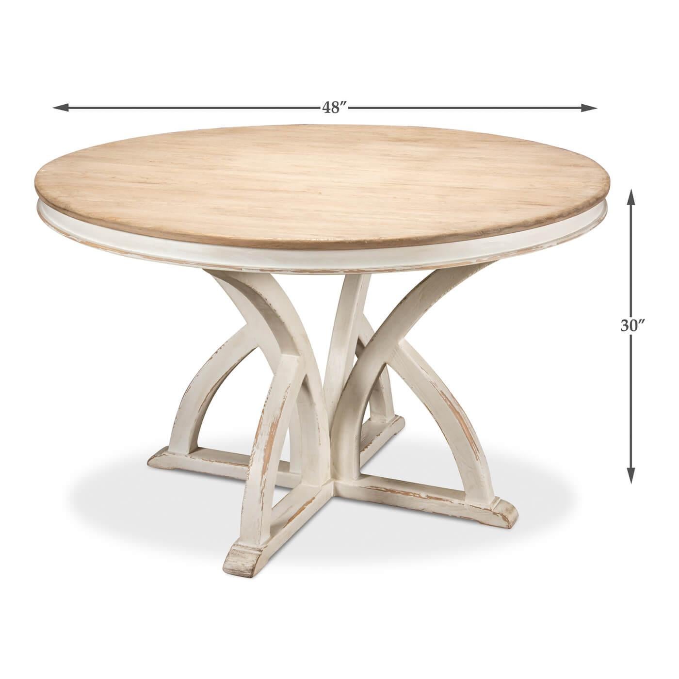 Rustic Round Pine Top Dining Table In New Condition In Westwood, NJ
