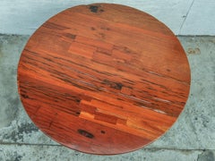 Rustic Round Table Recycled Bridge Wood with Tiered Steel Plate Base