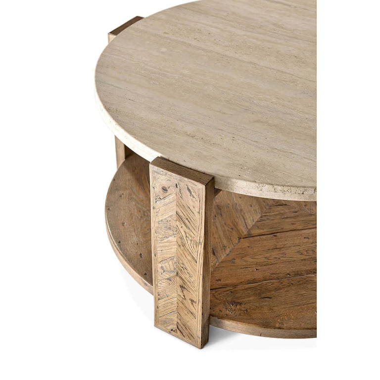 Rustic Round Travertine Top Coffee Table at 1stDibs