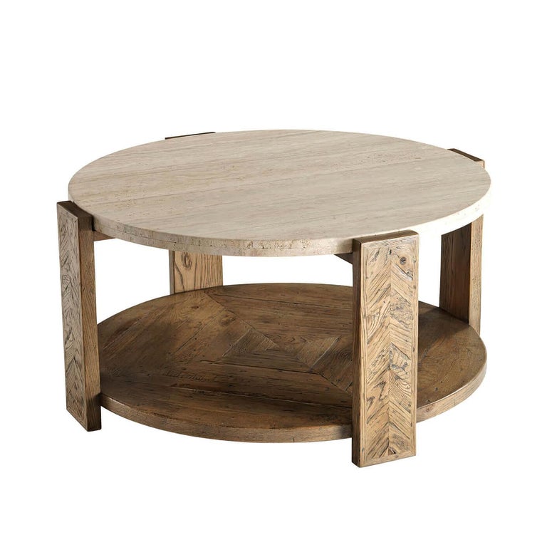 Rustic Round Travertine Top Coffee Table at 1stDibs