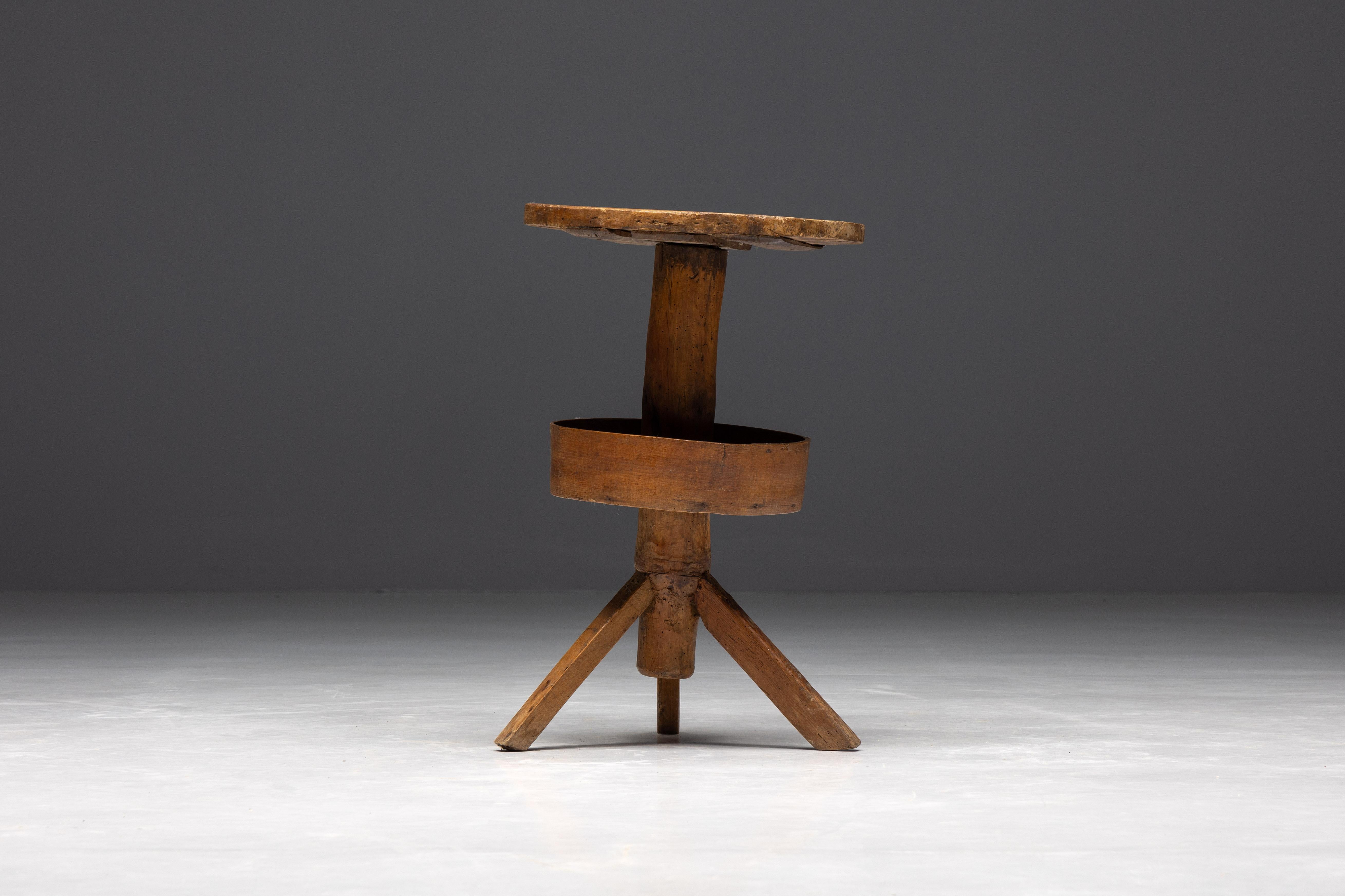 French Rustic Round Tripod Side Table, France, 19th Century For Sale