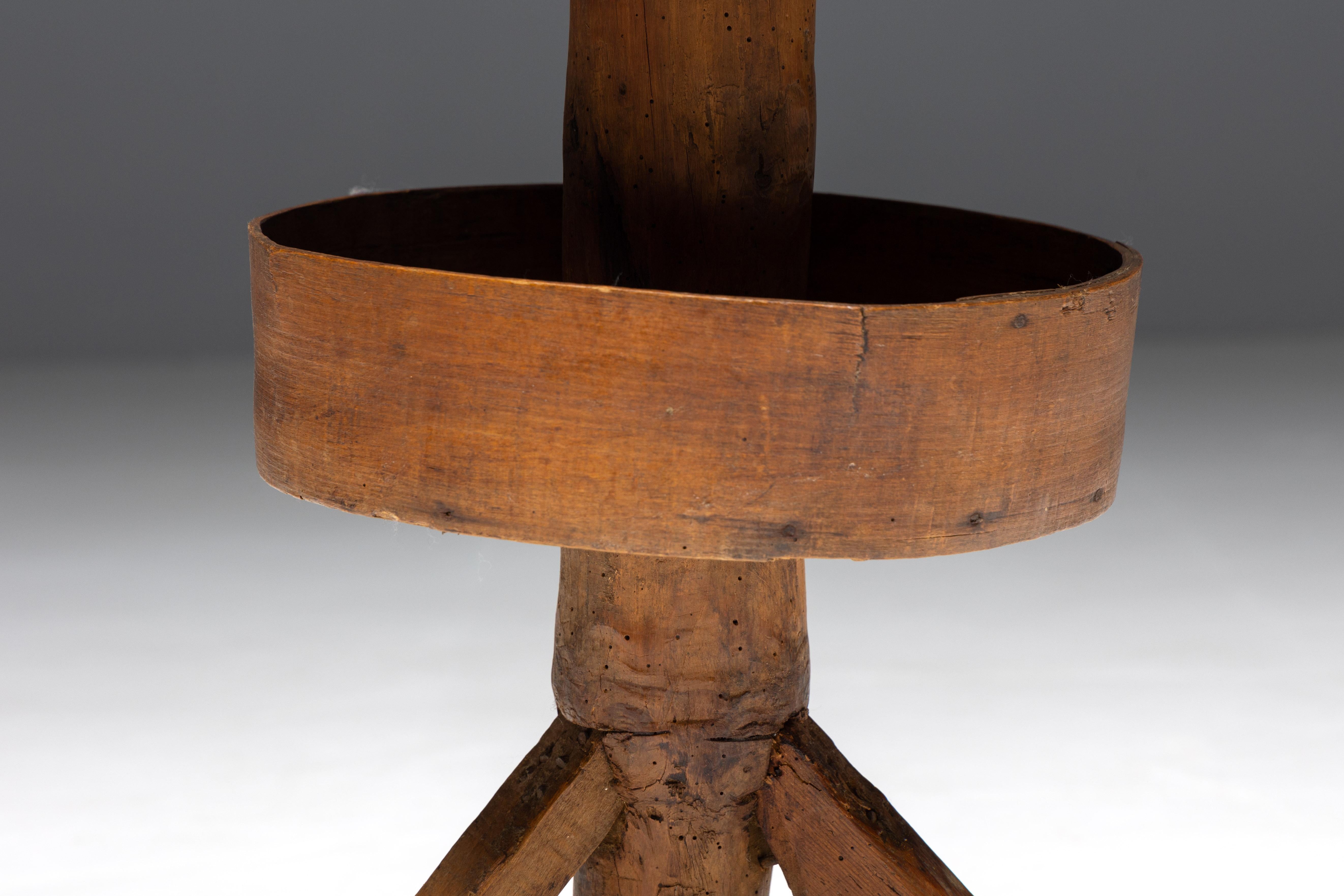 Wood Rustic Round Tripod Side Table, France, 19th Century For Sale
