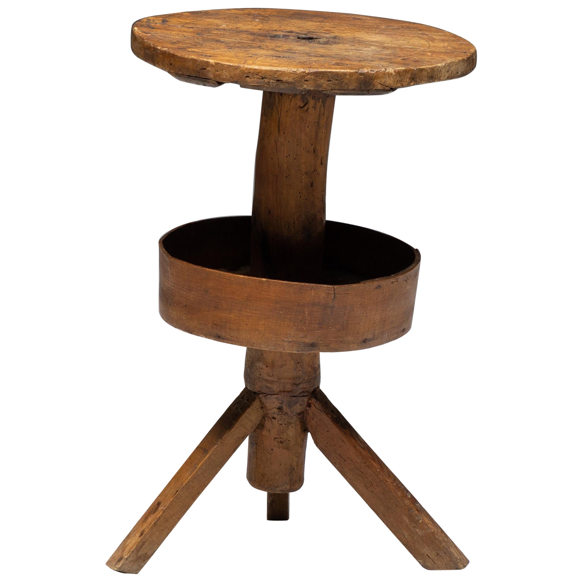 Mesa auxiliar trípode redonda rústica, Francia, S. XIX
