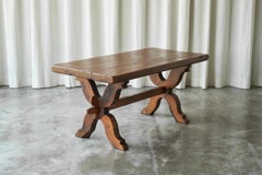 Rustic Sabi Sabi Style Trestle Coffee Table in Solid Oak 19th Century