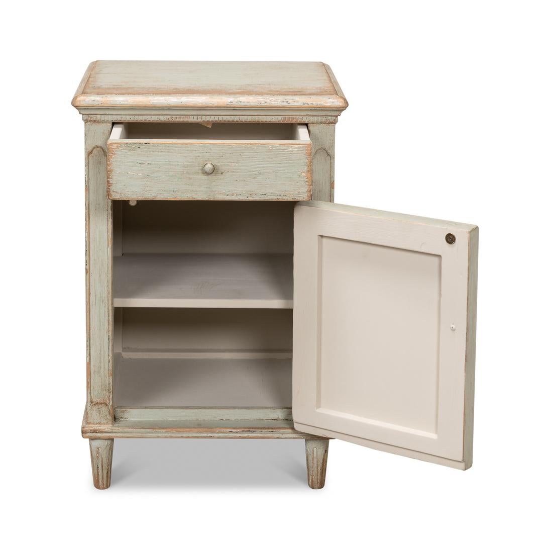 French Provincial Rustic Sage Painted Bedside Table For Sale
