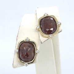 Rustic Salt and Pepper Diamond Studs Earrings, 3.11ct Natural diamond, 14k Gold