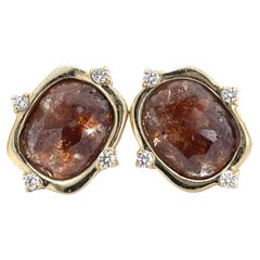 Rustic Salt and Pepper Diamond Studs Earrings, 3.11ct Natural diamond, 14k Gold