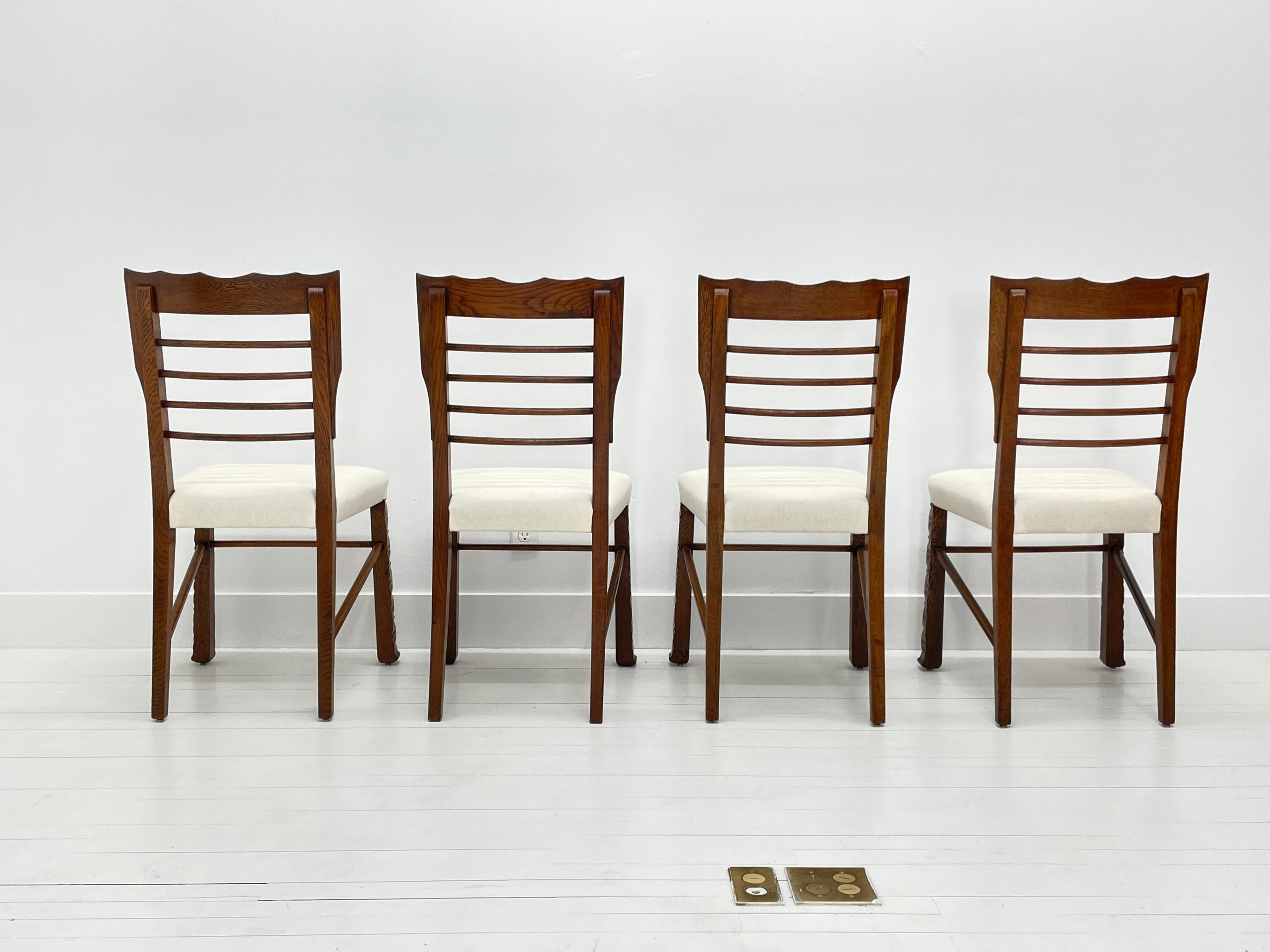 Oak Rustic Scalloped Edge Dining Chairs, Set of 10, Italy, 1940's For Sale