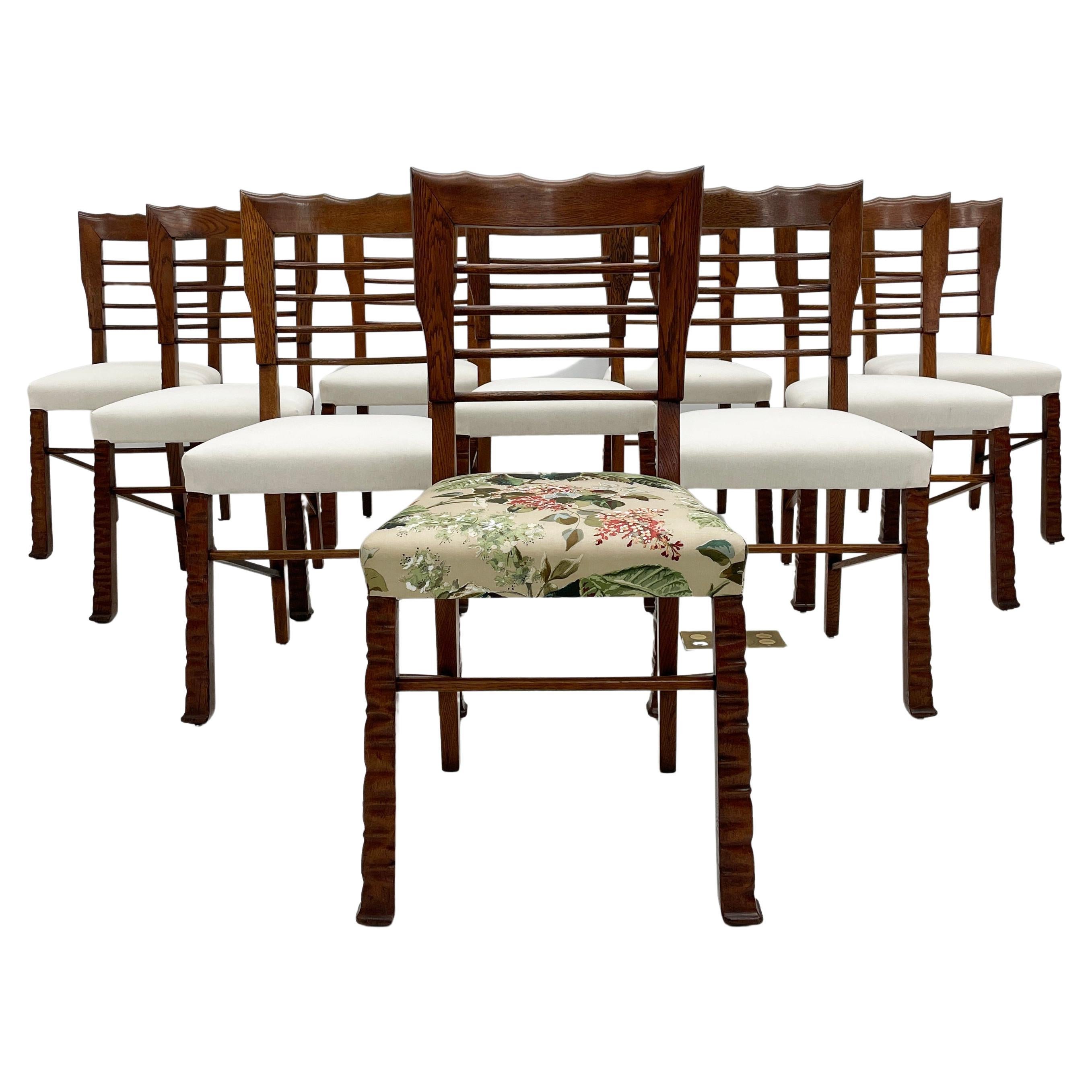Rustic Scalloped Edge Dining Chairs, Set of 10, Italy, 1940's For Sale