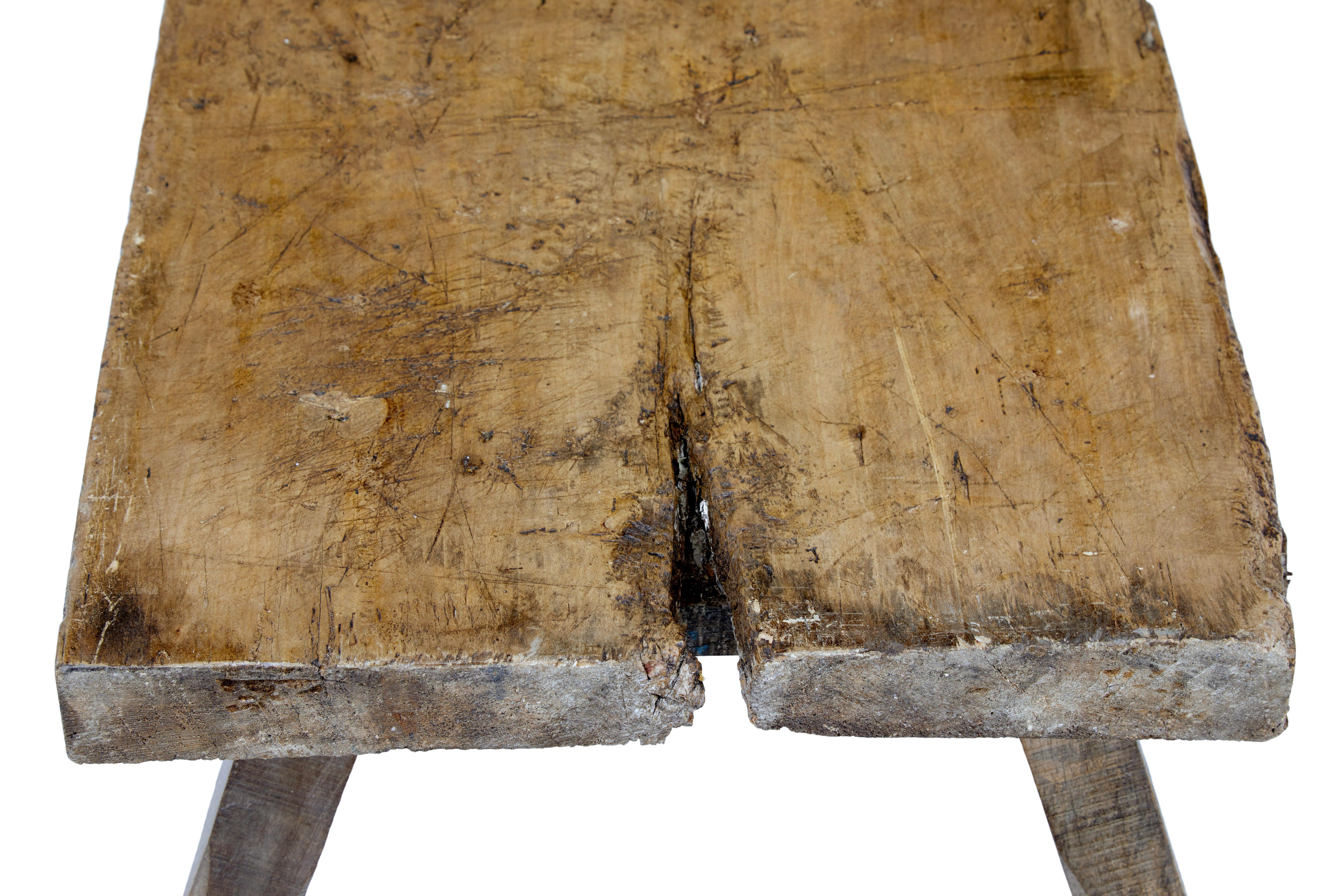 Swedish Rustic Scandinavian 19th century elm pig bench