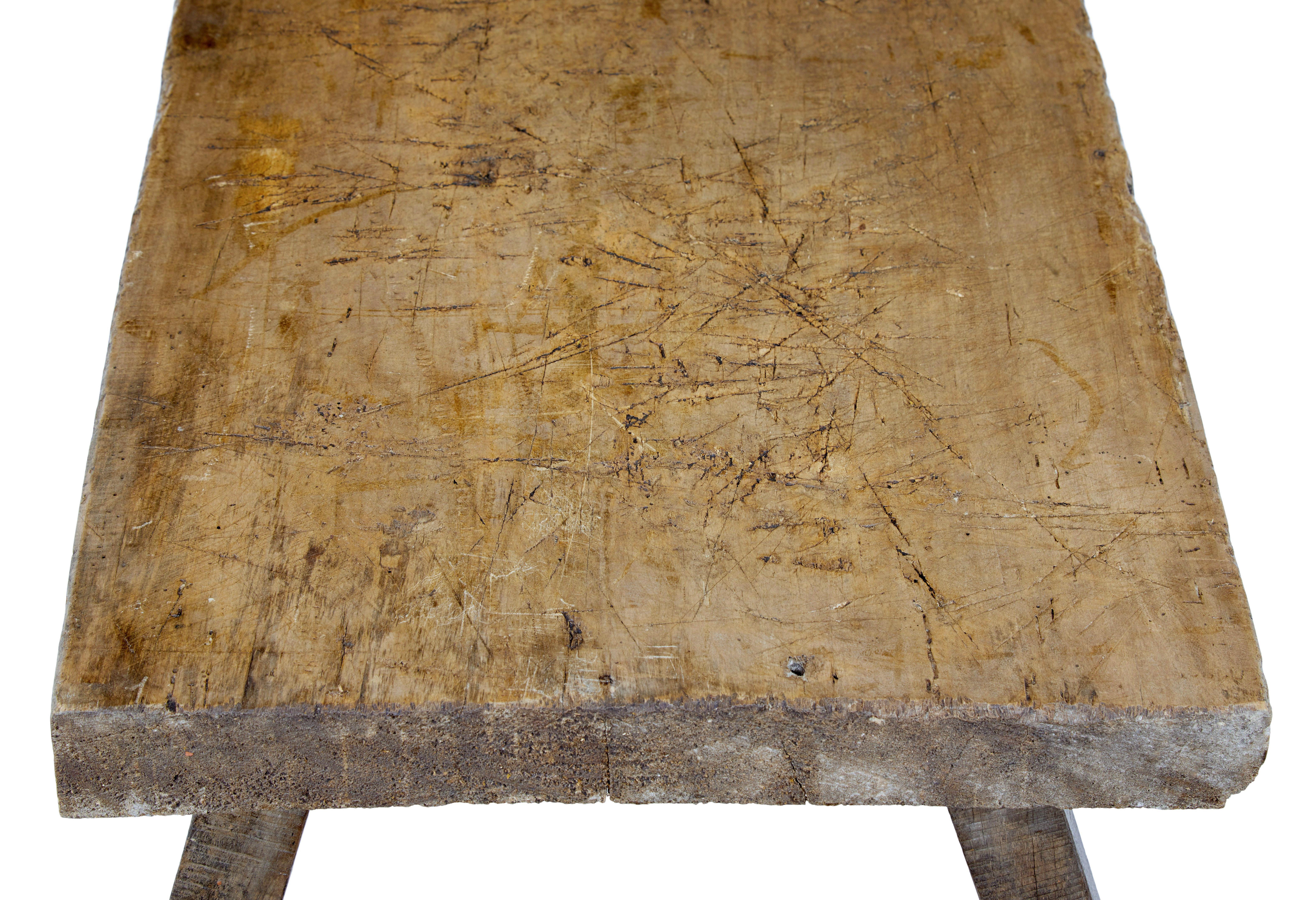 Carved Rustic Scandinavian 19th century elm pig bench