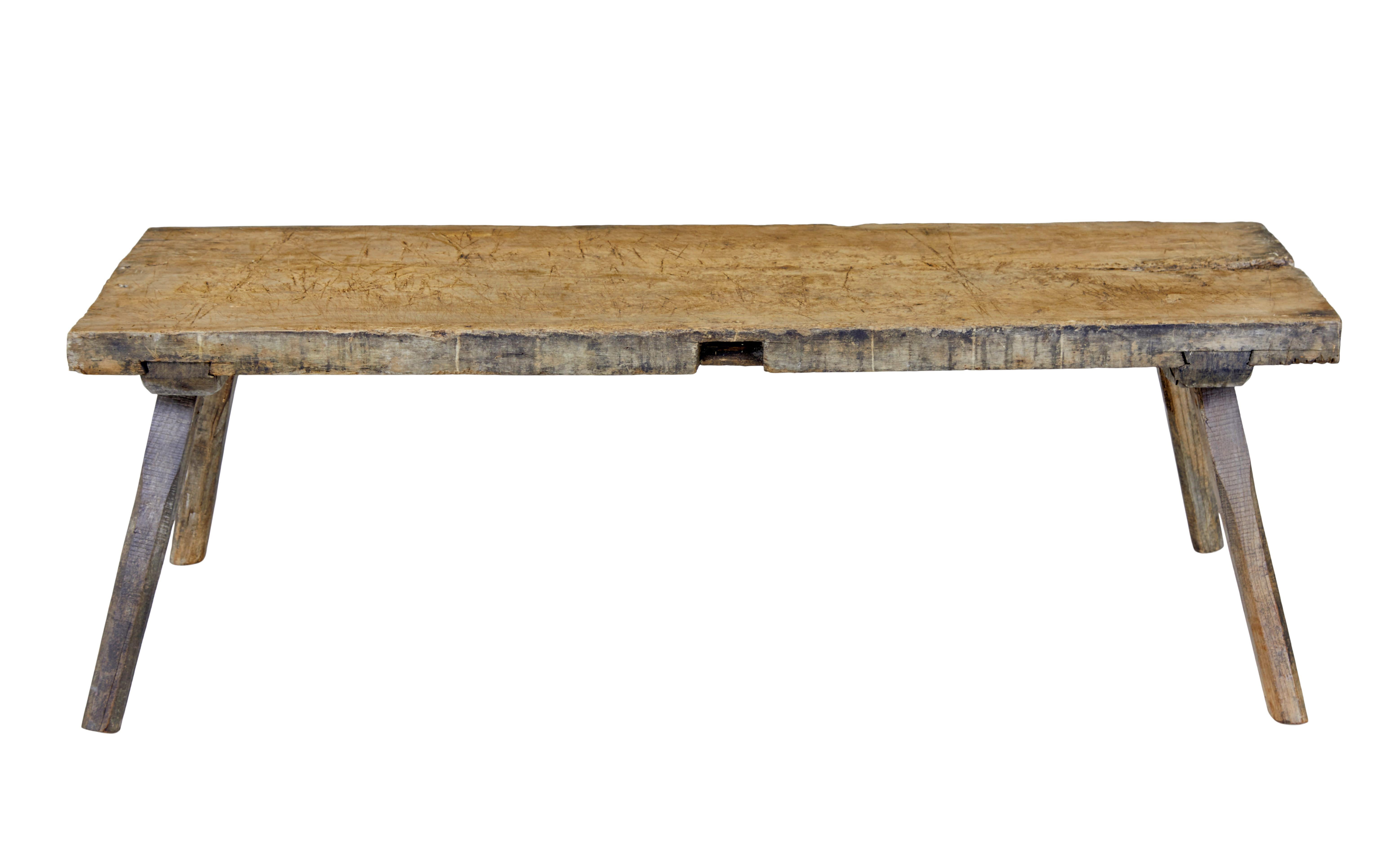 19th Century Rustic Scandinavian 19th century elm pig bench