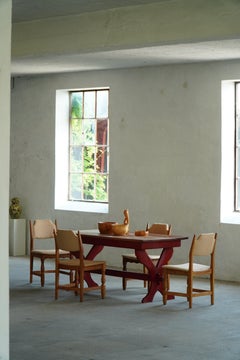 Rustic Scandinavian Farmhouse Dining Table in Red Painted Pine, Sweden, 1920s